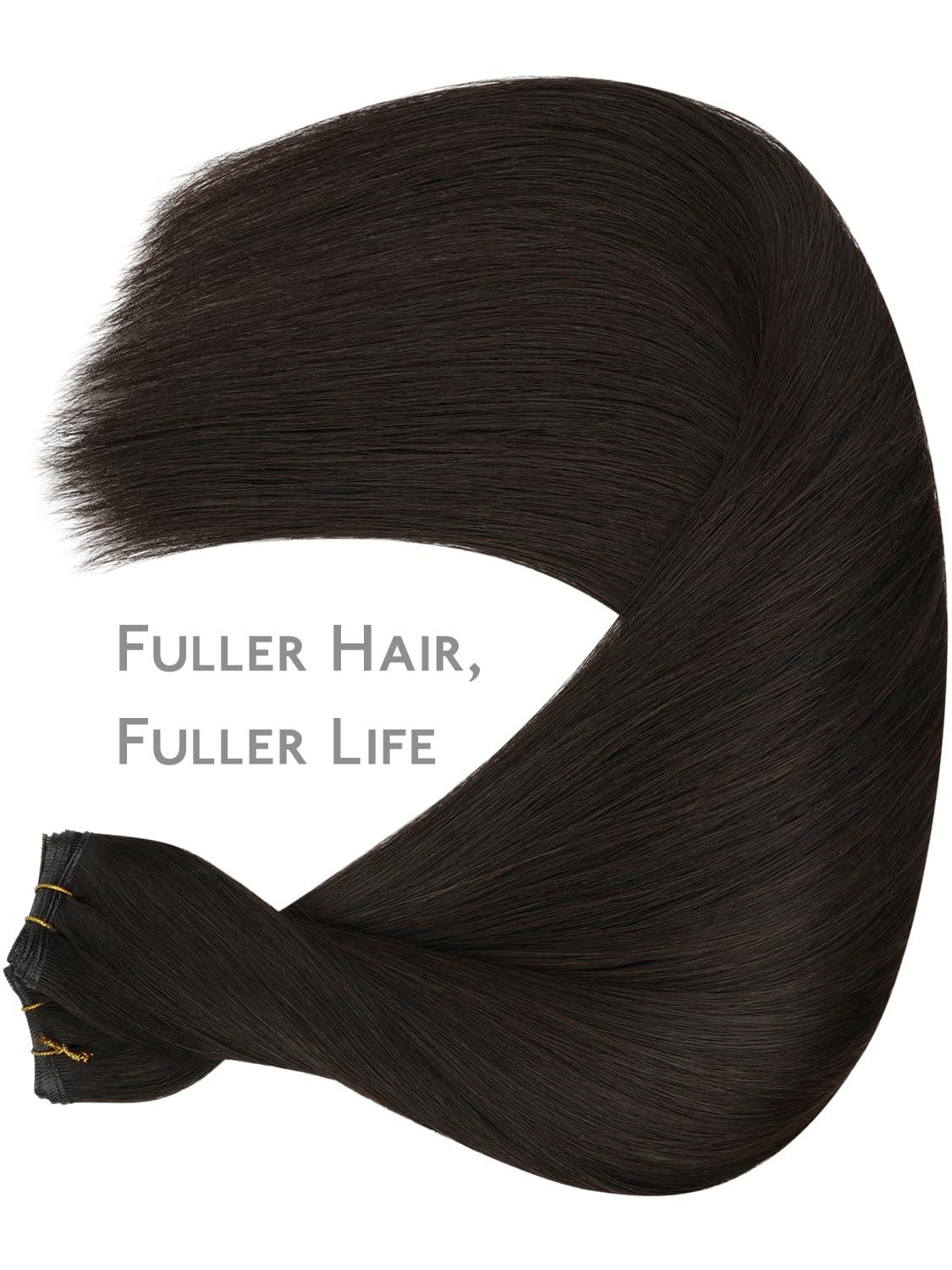 imageWENNALIFE Sew in Hair Extensions Real Human Hair 18 Inch 90g Natural Black Machine Weft Remy Hair Hand Tied Weft Straight Extensiones De Cabello HmanoGe2 Dark Brown