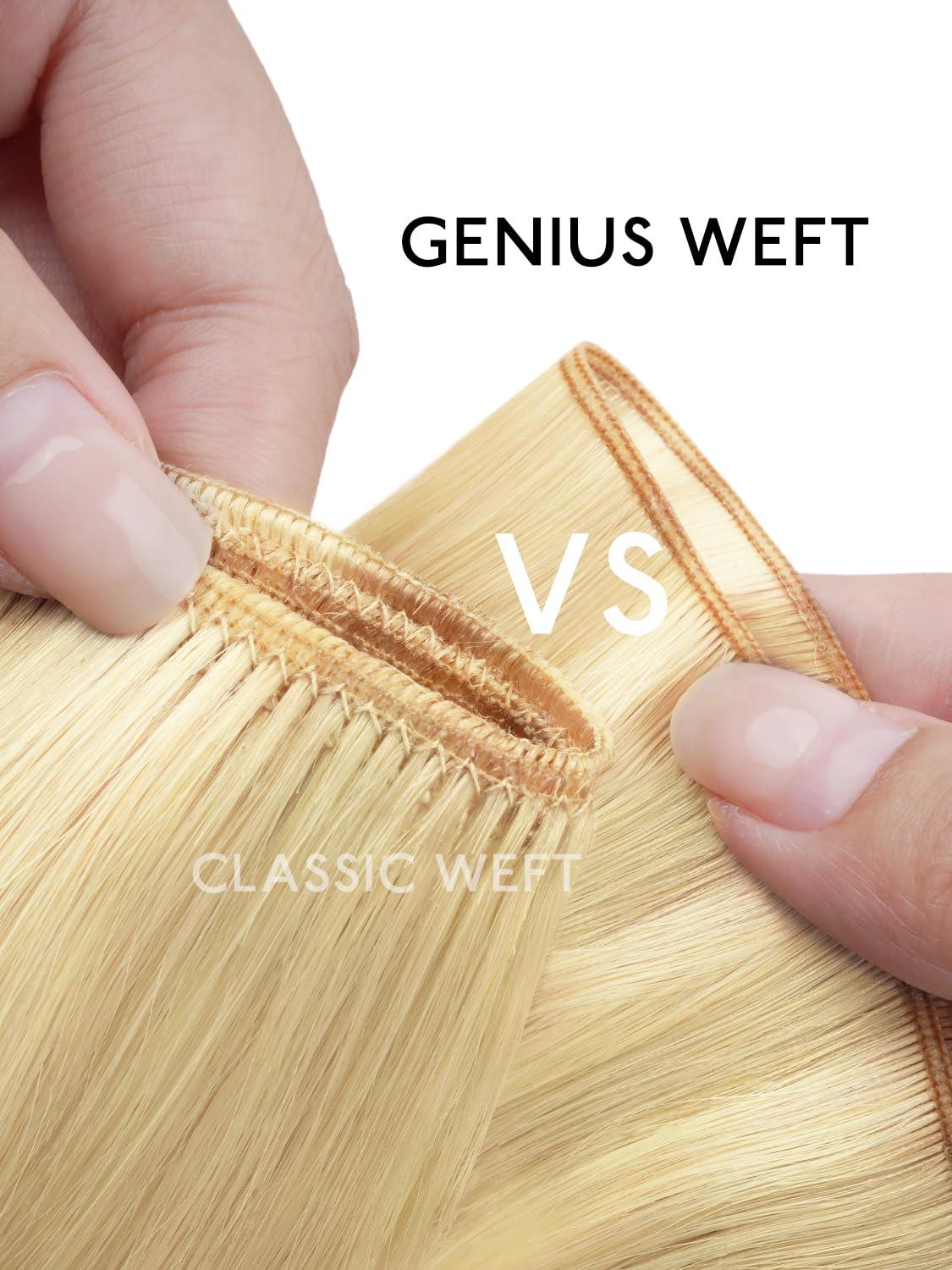 imageWENNALIFE Sew in Hair Extensions Real Human Hair 18 Inch 90g Natural Black Machine Weft Remy Hair Hand Tied Weft Straight Extensiones De Cabello HmanoGe1622 Light Blonde Highlighted Golden Blonde