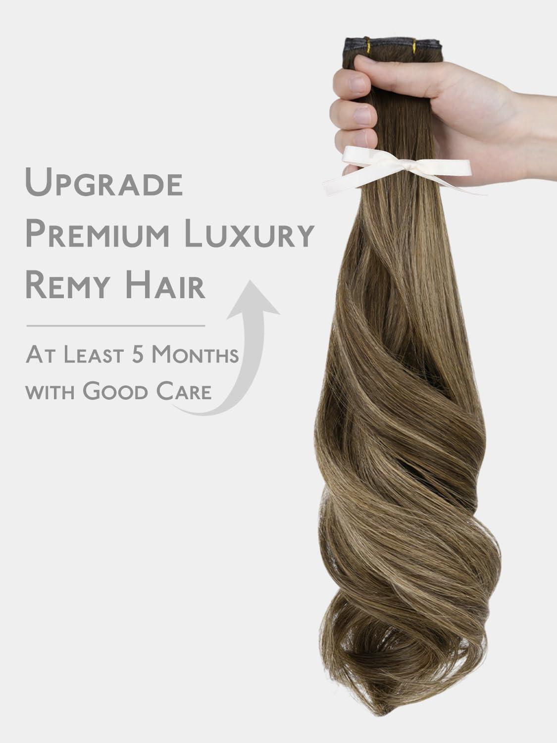 imageWENNALIFE Sew in Hair Extensions Real Human Hair 18 Inch 90g Natural Black Machine Weft Remy Hair Hand Tied Weft Straight Extensiones De Cabello Hmano20Ge4274 Balayage Chocolate Brown to Caramel Blonde