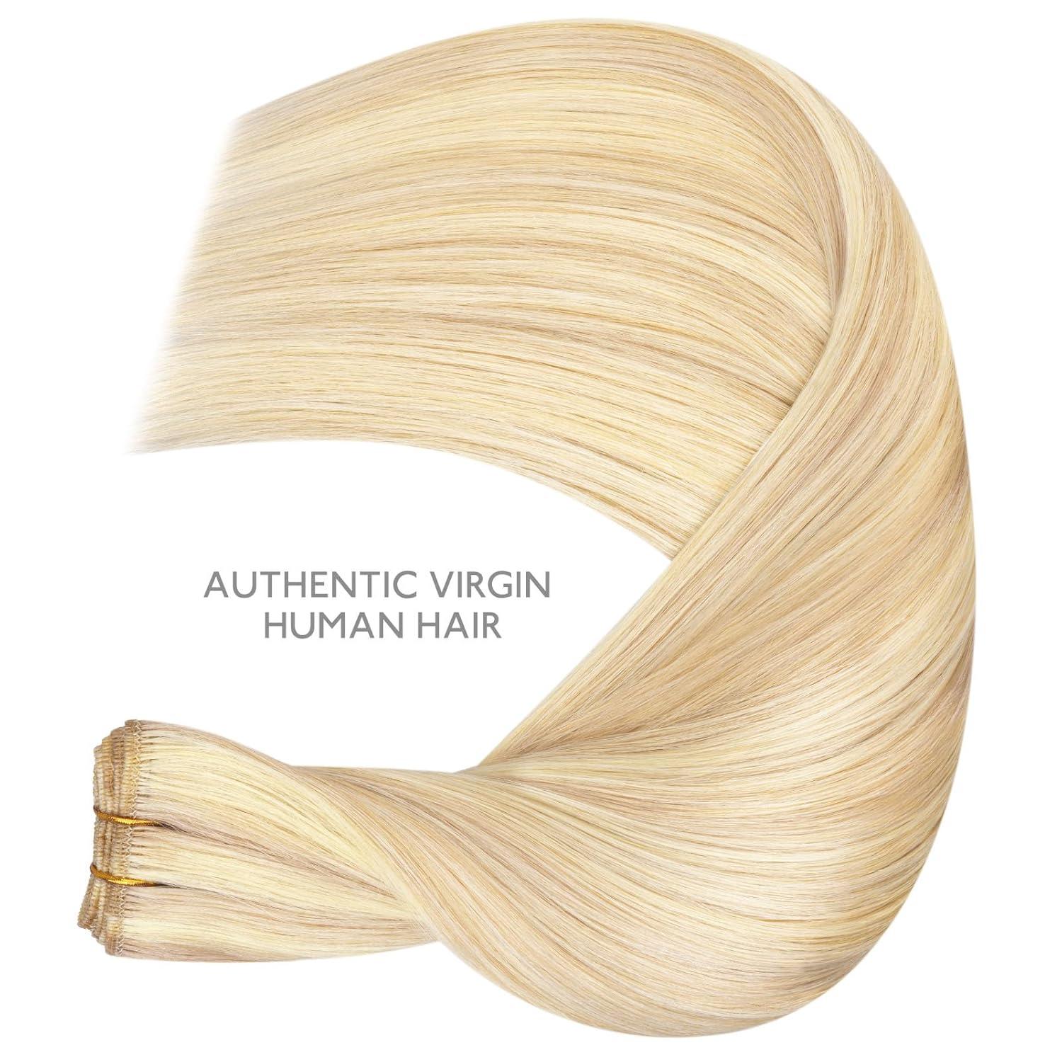 imageWENNALIFE Sew in Hair Extensions Real Human Hair 18 Inch 90g Natural Black Machine Weft Remy Hair Hand Tied Weft Straight Extensiones De Cabello Hmano18F60A Balayage Light Wheat Platinum Blonde