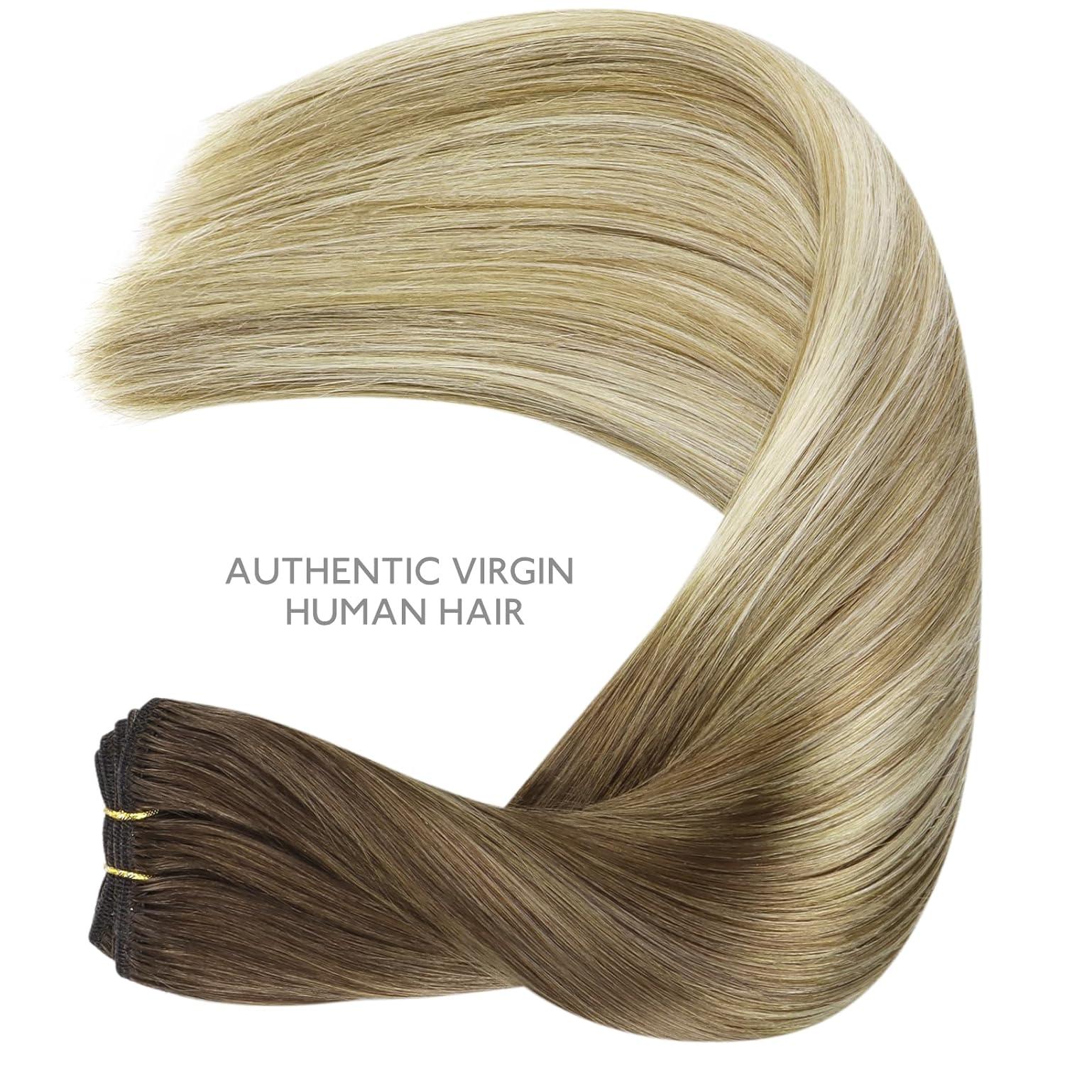 imageWENNALIFE Sew in Hair Extensions Real Human Hair 18 Inch 90g Natural Black Machine Weft Remy Hair Hand Tied Weft Straight Extensiones De Cabello Hmano38613 Ombre Walnut Brown to Ash Brown and Bleach Blonde