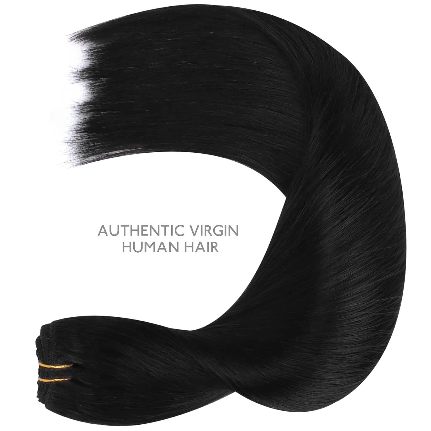 imageWENNALIFE Sew in Hair Extensions Real Human Hair 18 Inch 90g Natural Black Machine Weft Remy Hair Hand Tied Weft Straight Extensiones De Cabello Hmano1 Jet Black