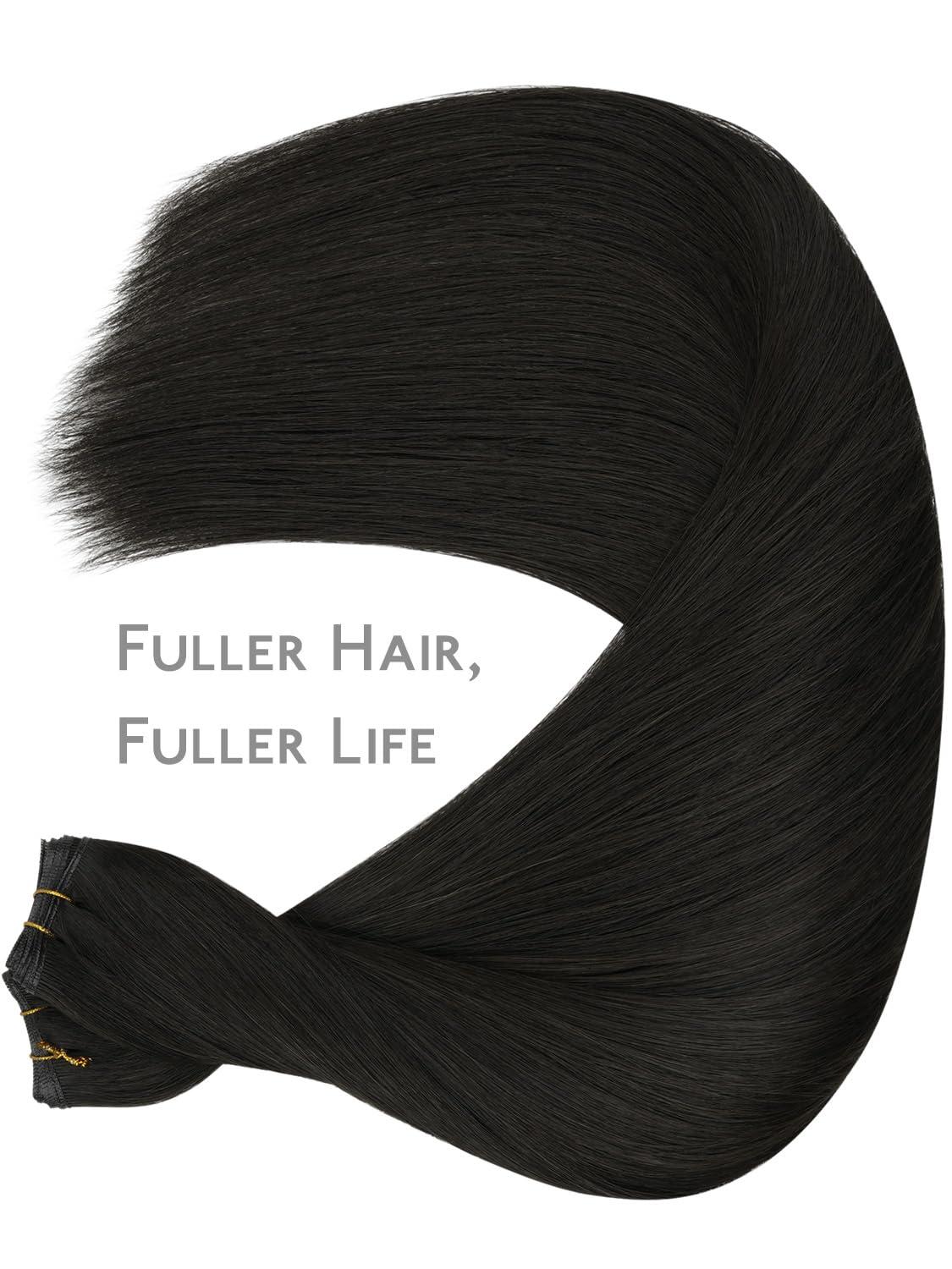 imageWENNALIFE Sew in Hair Extensions Real Human Hair 18 Inch 90g Natural Black Machine Weft Remy Hair Hand Tied Weft Straight Extensiones De Cabello HmanoGe1B Natural Black