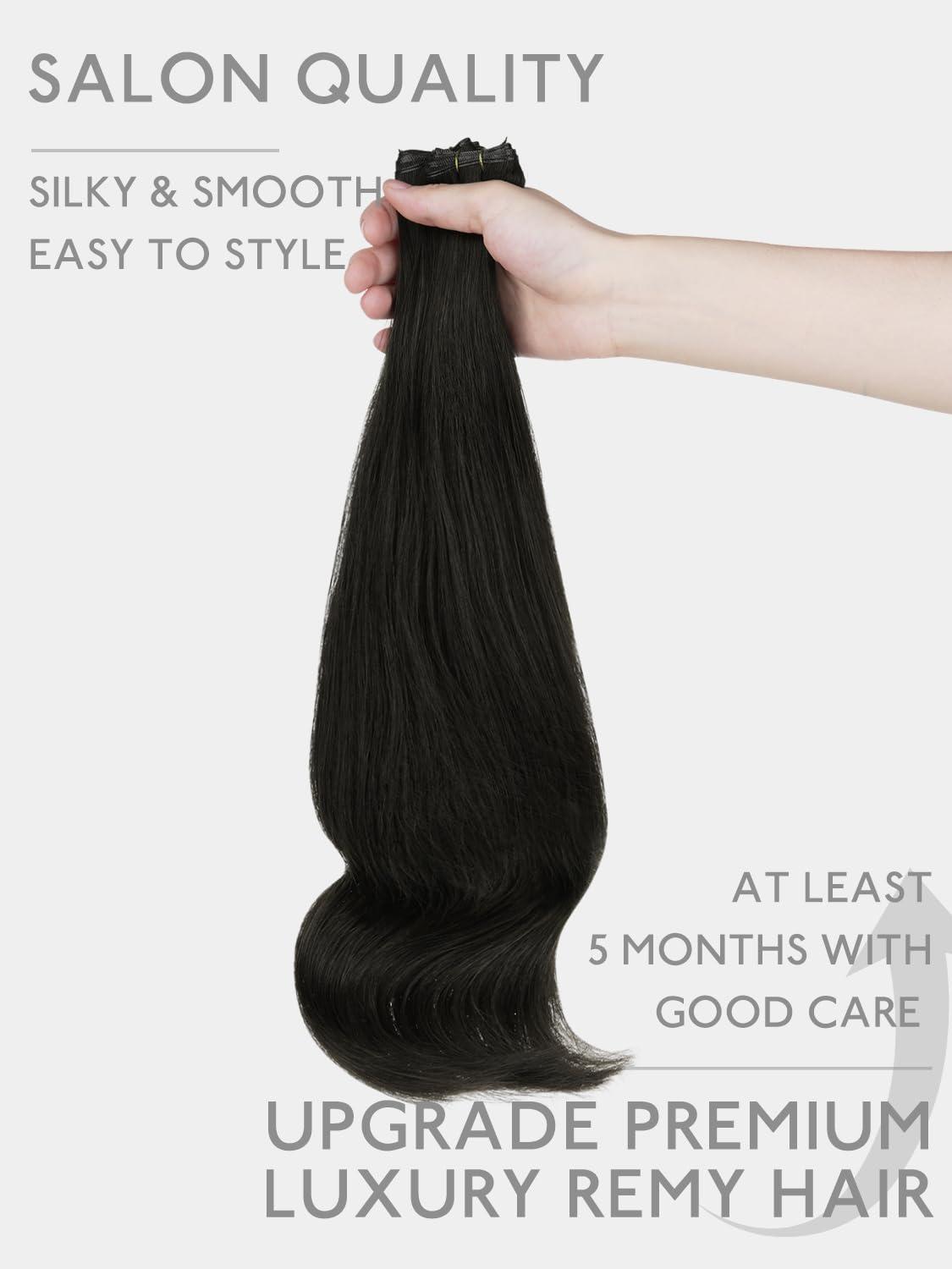 imageWENNALIFE Sew in Hair Extensions Real Human Hair 18 Inch 90g Natural Black Machine Weft Remy Hair Hand Tied Weft Straight Extensiones De Cabello Hmano1B Natural Black