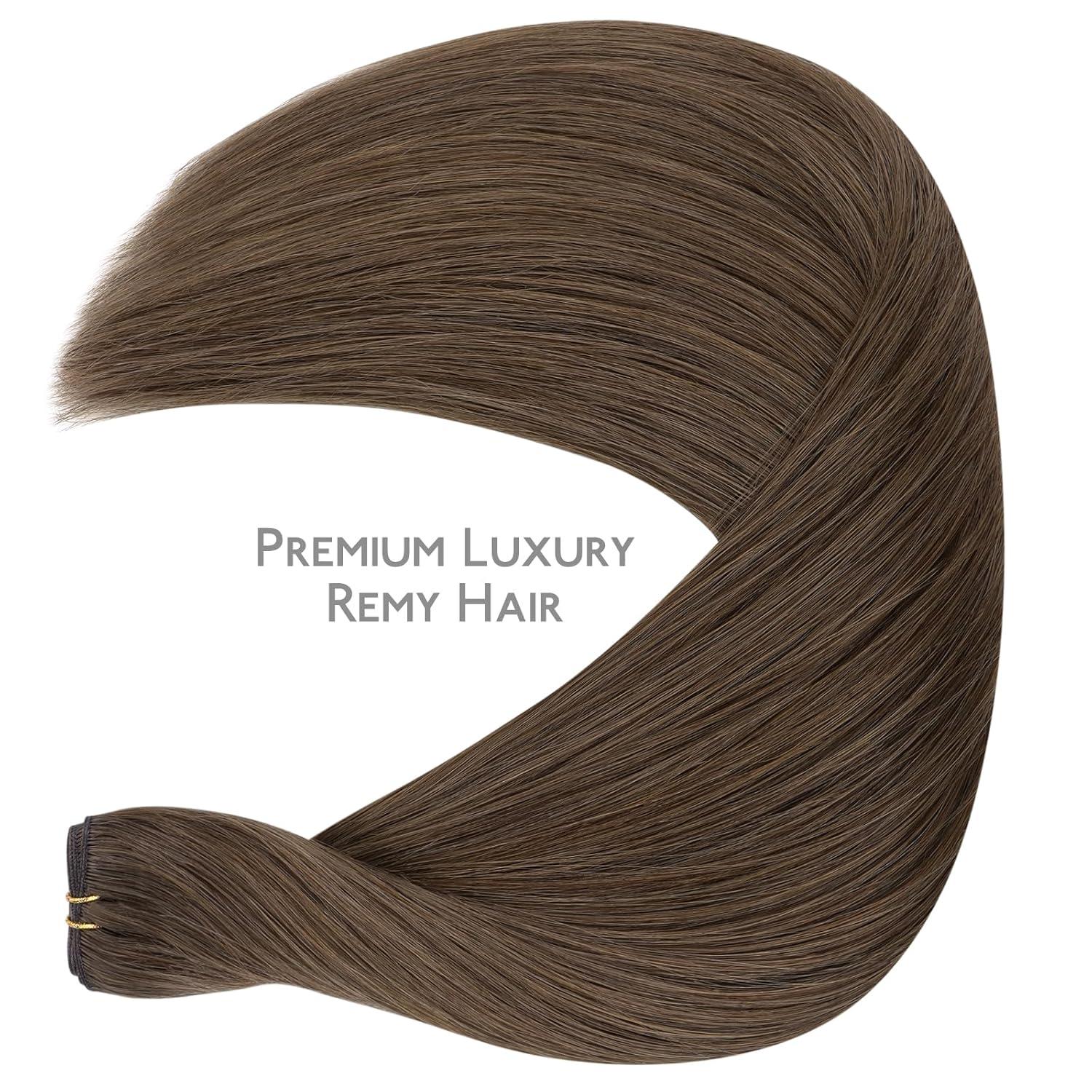 imageWENNALIFE Sew in Hair Extensions Real Human Hair 18 Inch 90g Natural Black Machine Weft Remy Hair Hand Tied Weft Straight Extensiones De Cabello HmanoGe5 Light Ash Brown