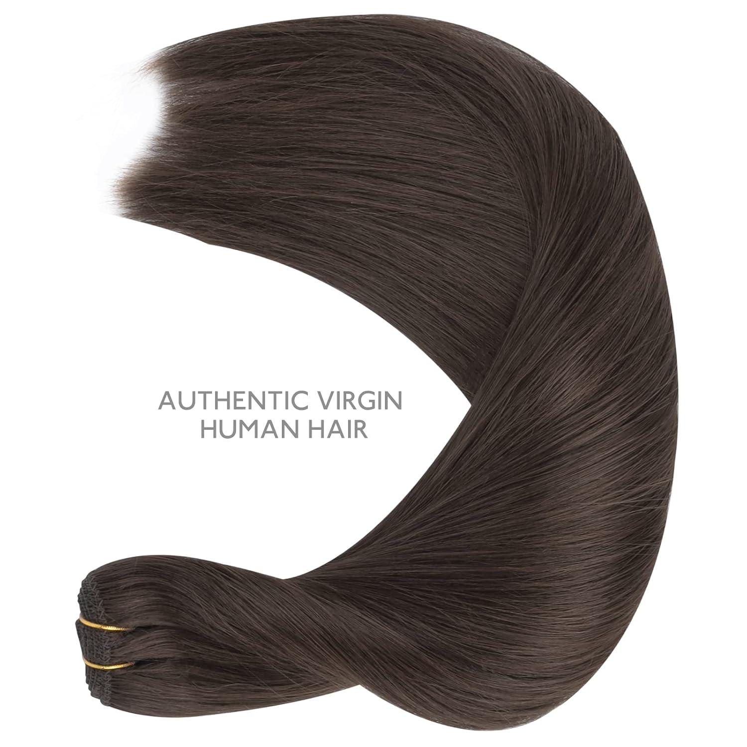 imageWENNALIFE Sew in Hair Extensions Real Human Hair 18 Inch 90g Natural Black Machine Weft Remy Hair Hand Tied Weft Straight Extensiones De Cabello Hmano2 Dark Brown