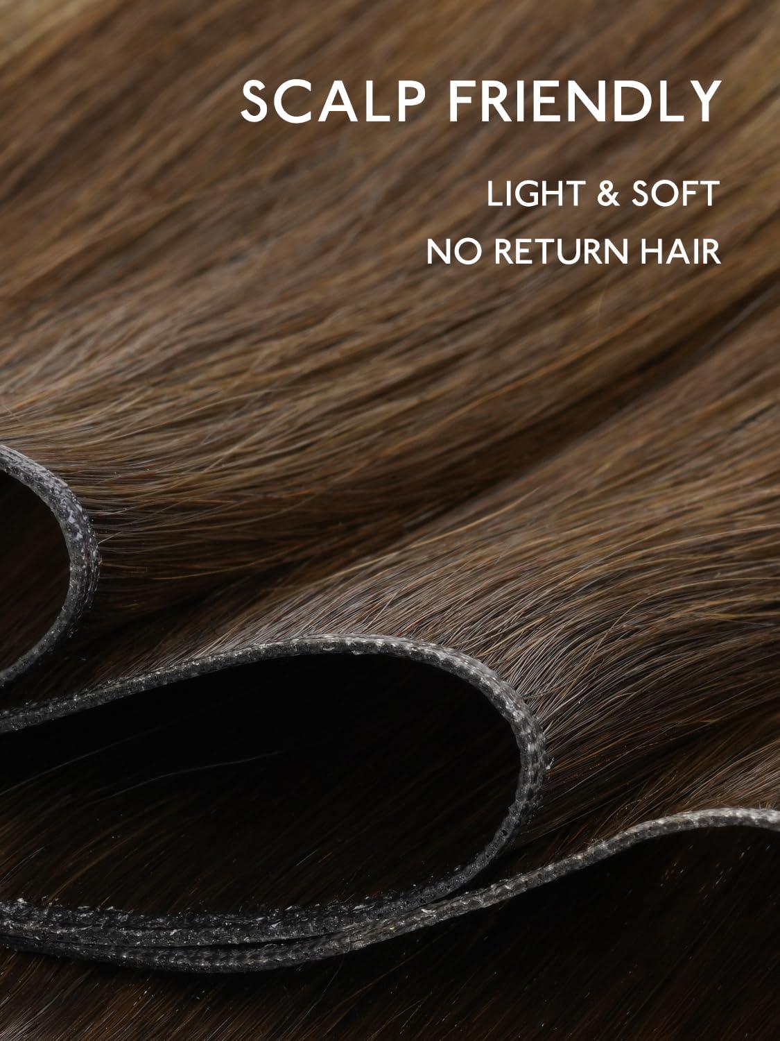 imageWENNALIFE Sew in Hair Extensions Real Human Hair 18 Inch 90g Natural Black Machine Weft Remy Hair Hand Tied Weft Straight Extensiones De Cabello HmanoGe4274 Balayage Chocolate Brown to Caramel Blonde