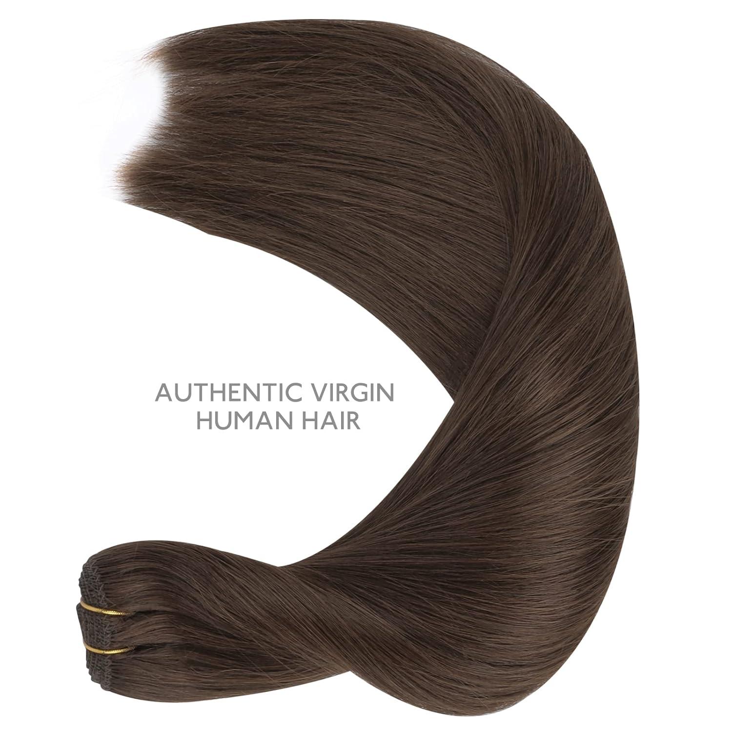 imageWENNALIFE Sew in Hair Extensions Real Human Hair 18 Inch 90g Natural Black Machine Weft Remy Hair Hand Tied Weft Straight Extensiones De Cabello Hmano2A Light Dark Brown