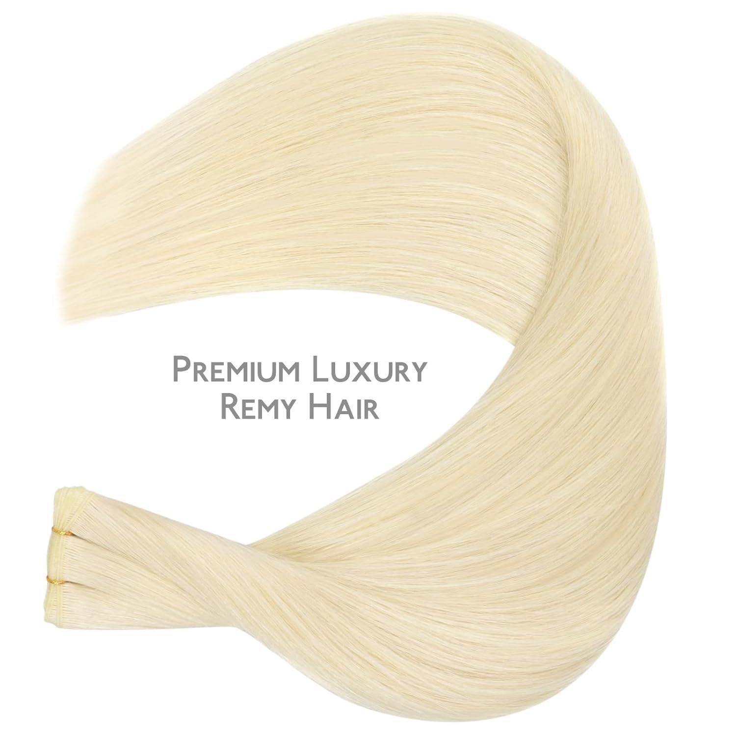imageWENNALIFE Sew in Hair Extensions Real Human Hair 18 Inch 90g Natural Black Machine Weft Remy Hair Hand Tied Weft Straight Extensiones De Cabello HmanoGe60A Platinum Blonde