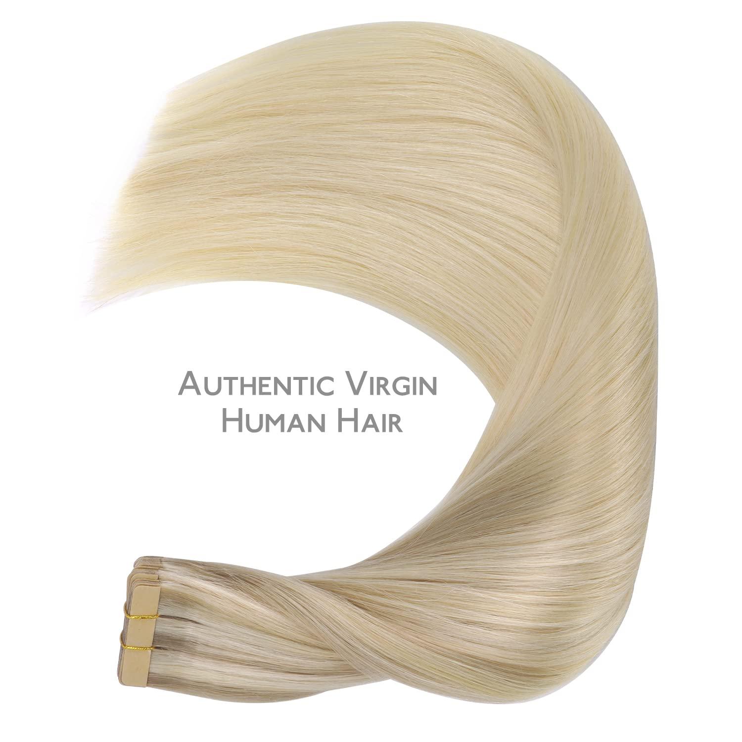imageWENNALIFE Tape in Hair Extensions Human Hair 20pcs 16 inch 50g Ash Blonde to Golden Blonde and Platinum Blonde Remy Tape Hair Extensions Real Human Hair Tape Extensions Coloured Hair Extensions