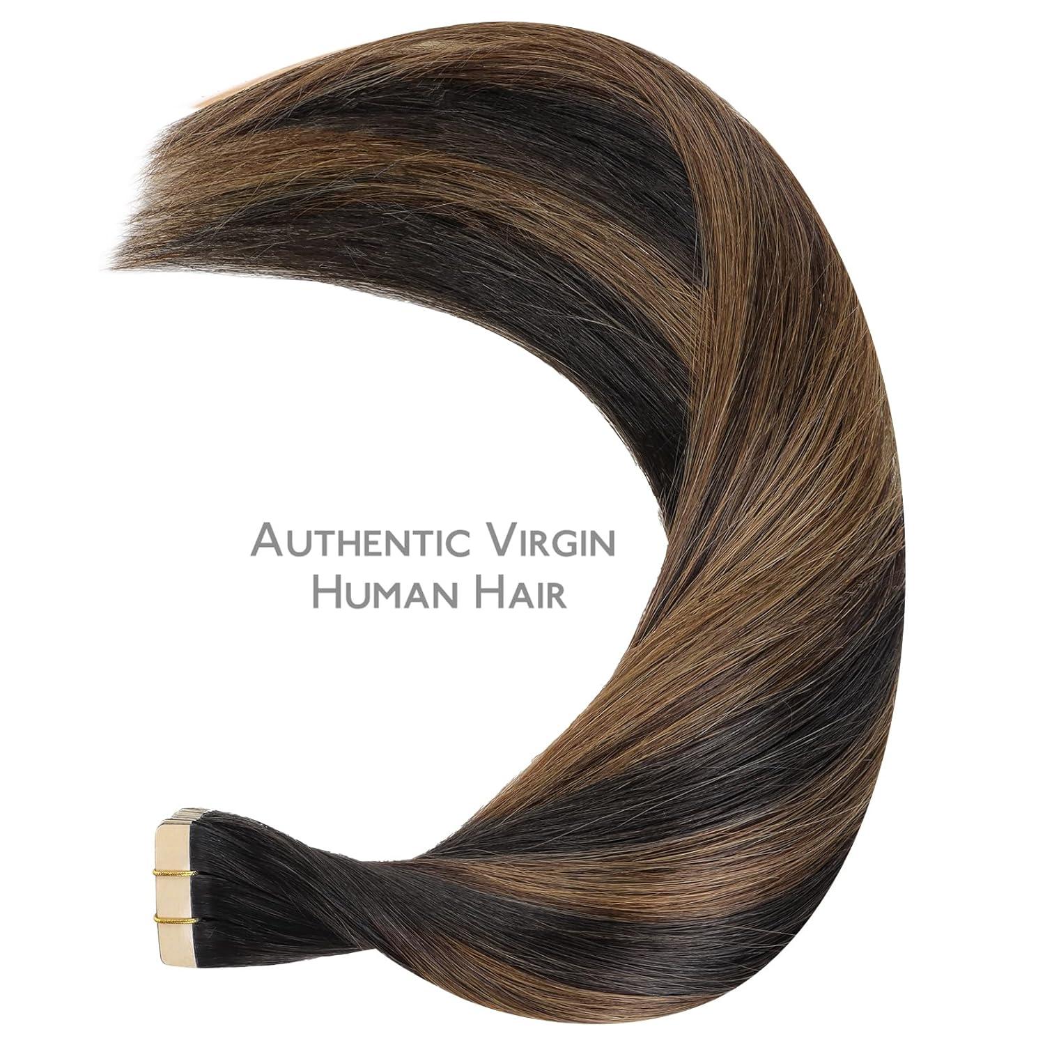 imageWENNALIFE Tape in Hair Extensions Human Hair Balayage Natural Black to Chestnut Brown Tape in Extensions 10pcs 25g 18 inch Remy Invisible Tape Ins Straight Soft Real Human Hair Tape in Extensions