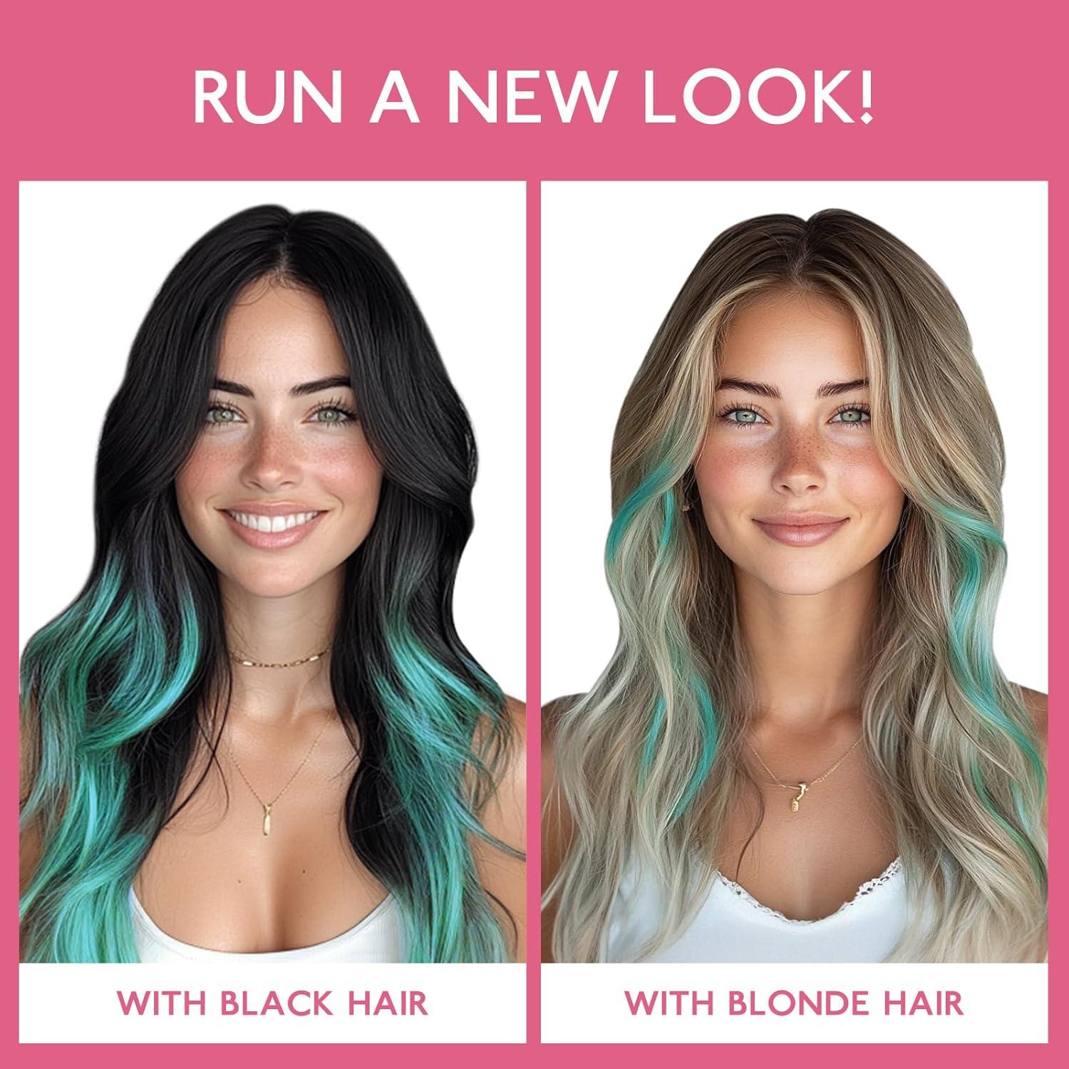 imageWENNALIFE Teal Green Clip in Hair Extensions Real Human Hair 35g 6pcs 16 Inch Colored Hair Extensions for Kids Women Colorful Hair Pieces Popup Style Straight Extensiones De Cabello Humano Con Clip