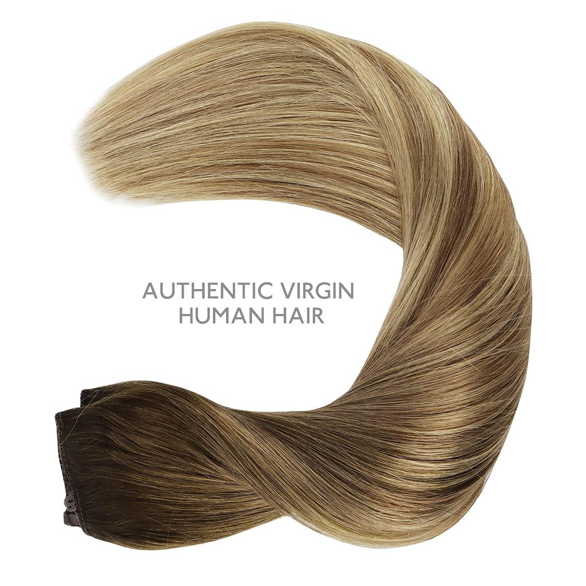 imageWENNALIFE Wire Hair Extensions Increase 50 Lifespan Real Human Hair 18 inch 95g Balayage Chocolate Brown to Honey Blonde Remy Wire Hair Extensions Invisible Transparent Real38613 Ombre Walnut Brown to Ash Brown and Bleach Blonde