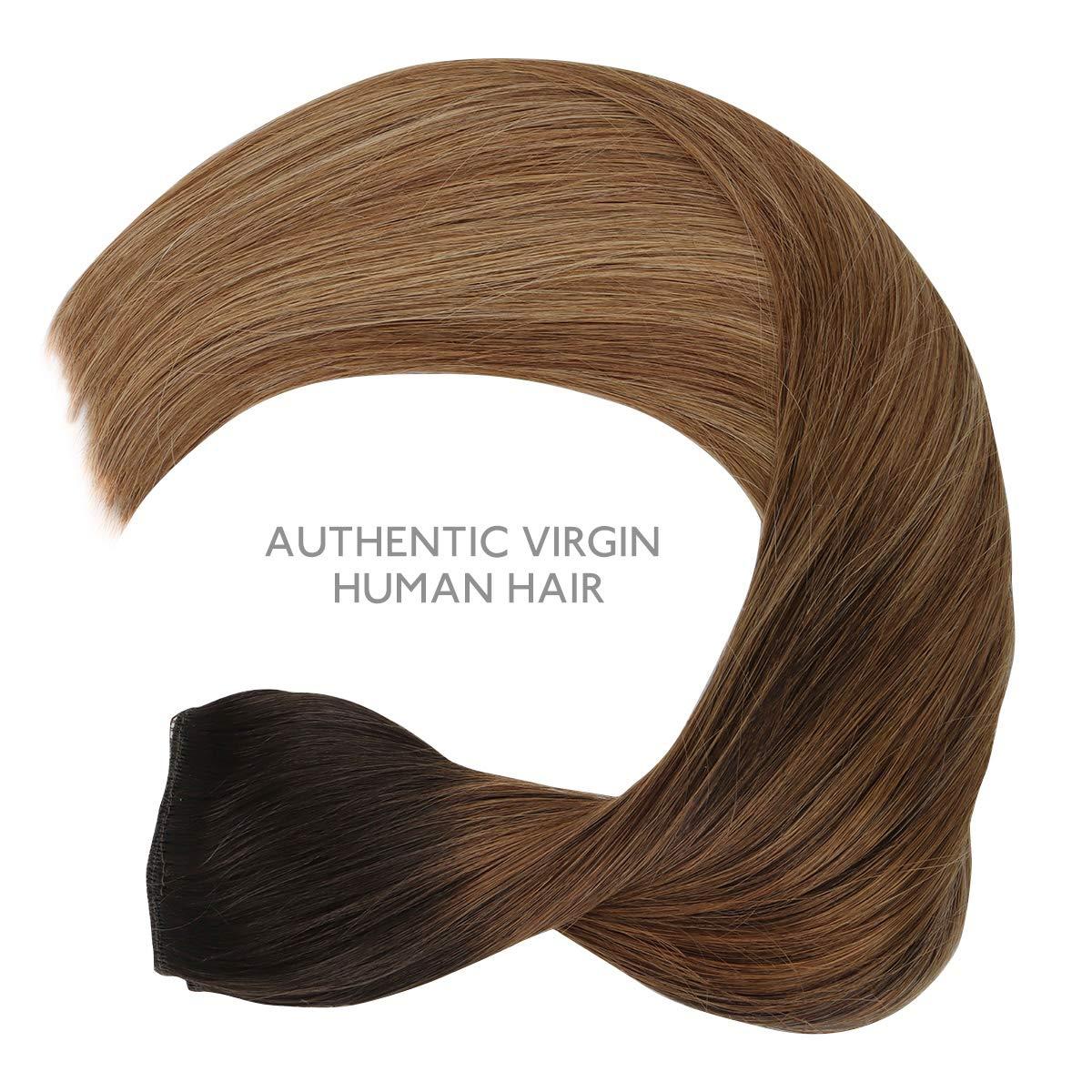 imageWENNALIFE Wire Hair Extensions Increase 50 Lifespan Real Human Hair 18 inch 95g Balayage Chocolate Brown to Honey Blonde Remy Wire Hair Extensions Invisible Transparent Real2618 Dark Brown to Chestnut Brown and Dirty Blonde Highlighted