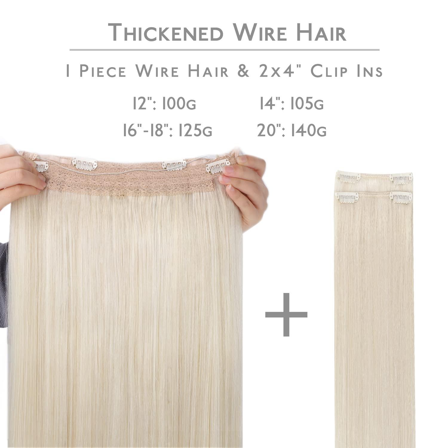 imageWENNALIFE Wire Hair Extensions Increase 50 Lifespan Real Human Hair 18 inch 95g Balayage Chocolate Brown to Honey Blonde Remy Wire Hair Extensions Invisible Transparent Real60A Platinum Blonde