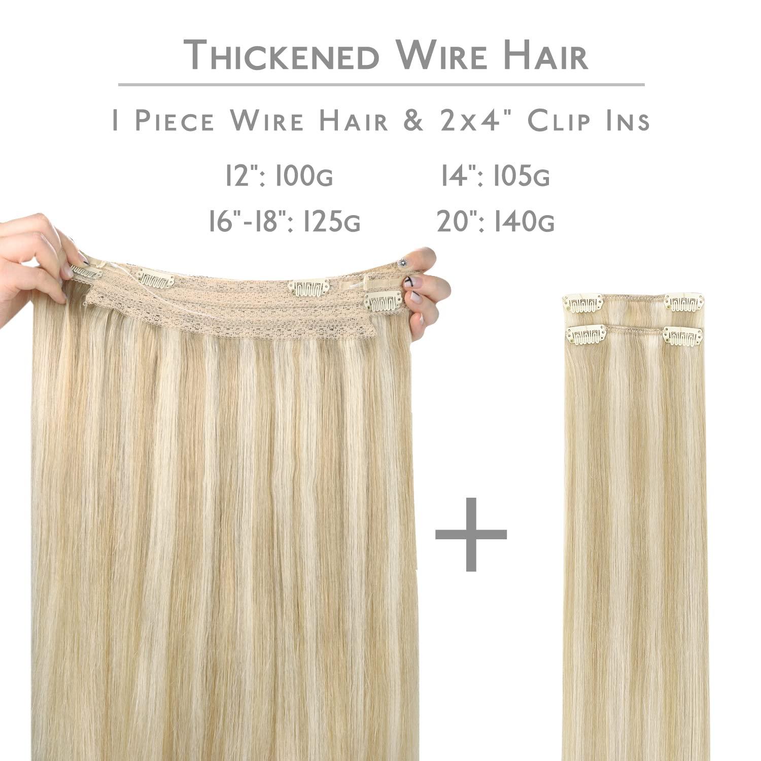 imageWENNALIFE Wire Hair Extensions Increase 50 Lifespan Real Human Hair 18 inch 95g Balayage Chocolate Brown to Honey Blonde Remy Wire Hair Extensions Invisible Transparent Real18A613A Dirty Blonde Highlighted Bleach Blonde