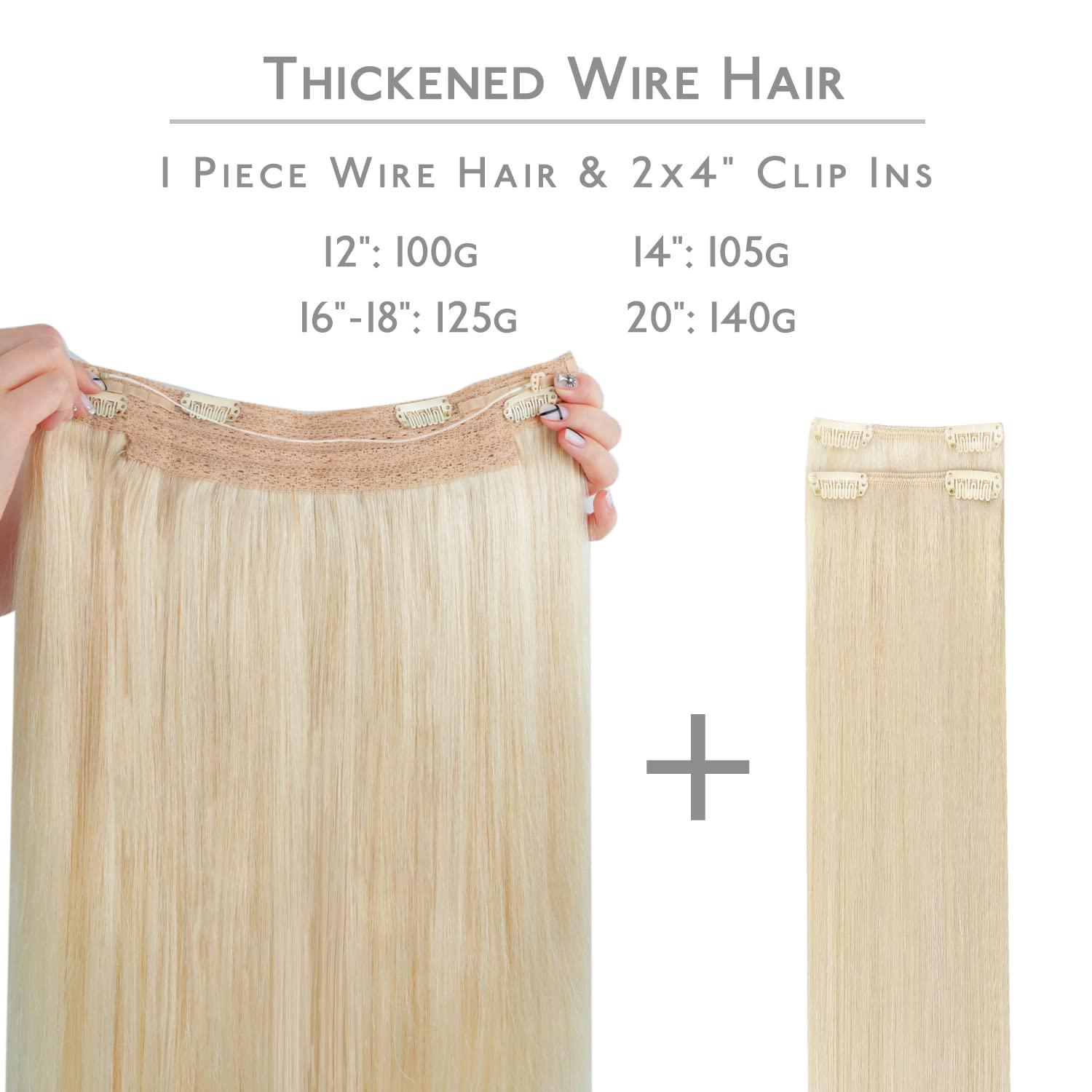 imageWENNALIFE Wire Hair Extensions Increase 50 Lifespan Real Human Hair 18 inch 95g Balayage Chocolate Brown to Honey Blonde Remy Wire Hair Extensions Invisible Transparent Real613R Bleach Blonde