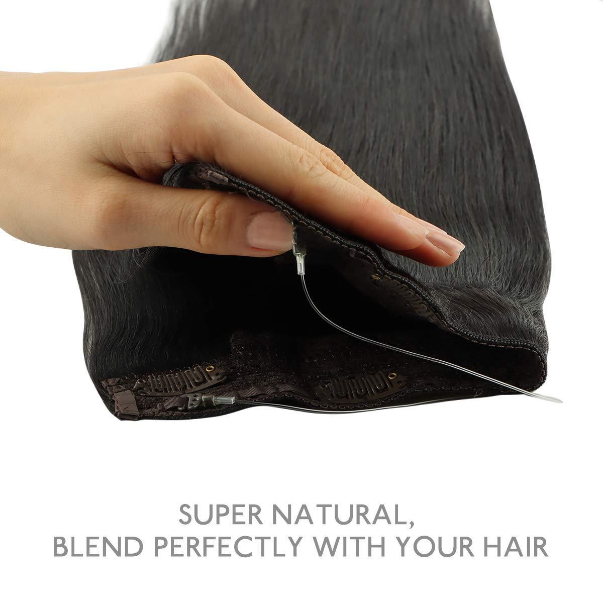 imageWENNALIFE Wire Hair Extensions Increase 50 Lifespan Real Human Hair 18 inch 95g Balayage Chocolate Brown to Honey Blonde Remy Wire Hair Extensions Invisible Transparent Real1B Natural Black