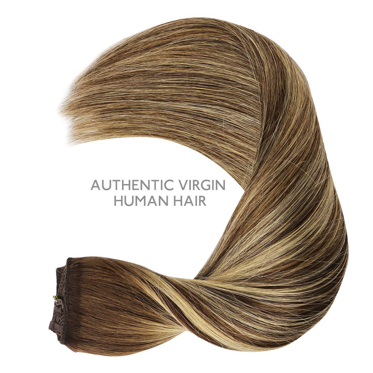 imageWENNALIFE Wire Hair Extensions Increase 50 Lifespan Real Human Hair 18 inch 95g Jet Black Remy Hair Invisible Transparent Wire Fish Line Straight Reusable Natural Extensiones De Cabello Humano4264 Balayage Chocolate Brown to Honey Blonde