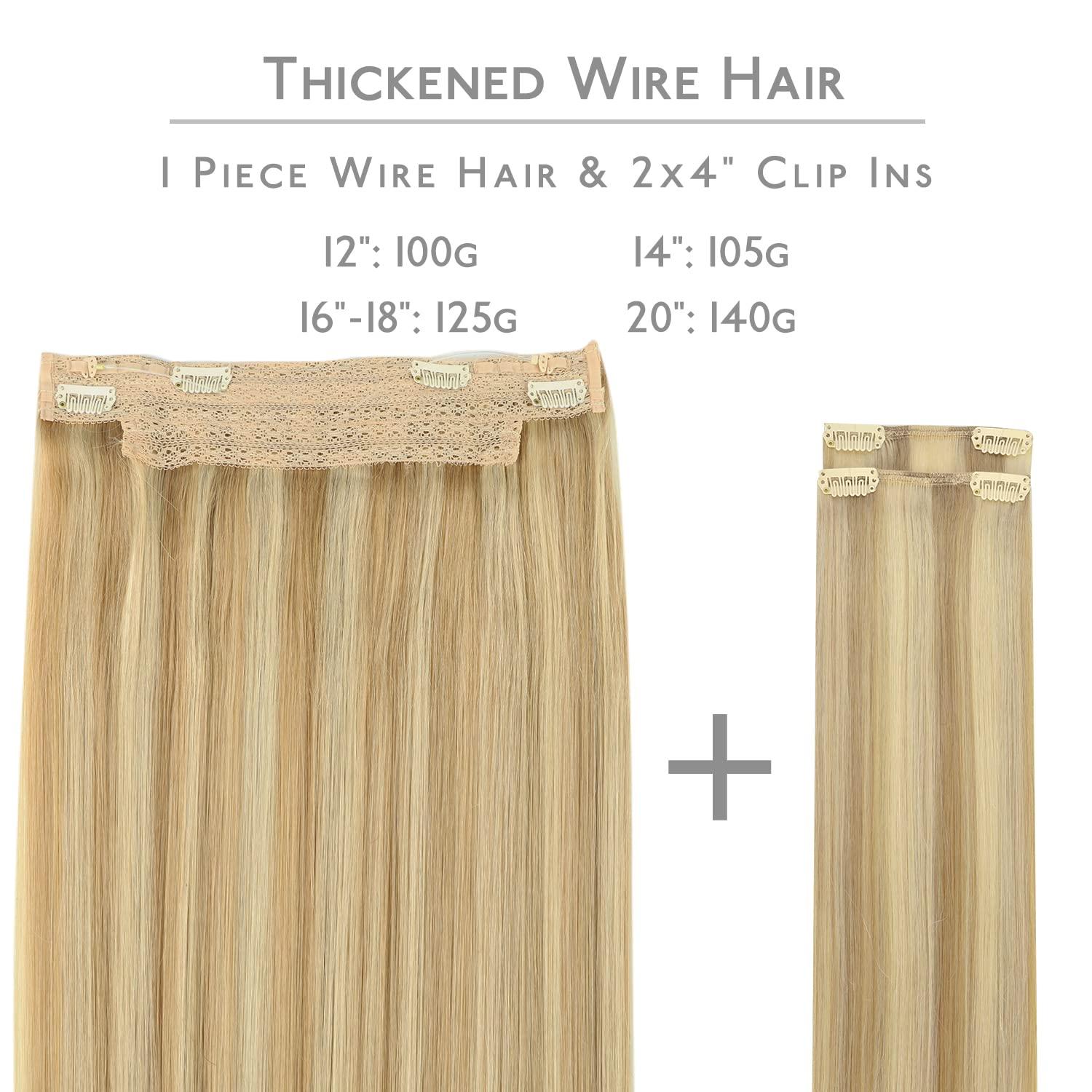 imageWENNALIFE Wire Hair Extensions Increase 50 Lifespan Real Human Hair 18 inch 95g Jet Black Remy Hair Invisible Transparent Wire Fish Line Straight Reusable Natural Extensiones De Cabello Humano1622 Light Blonde Highlighted Golden Blonde