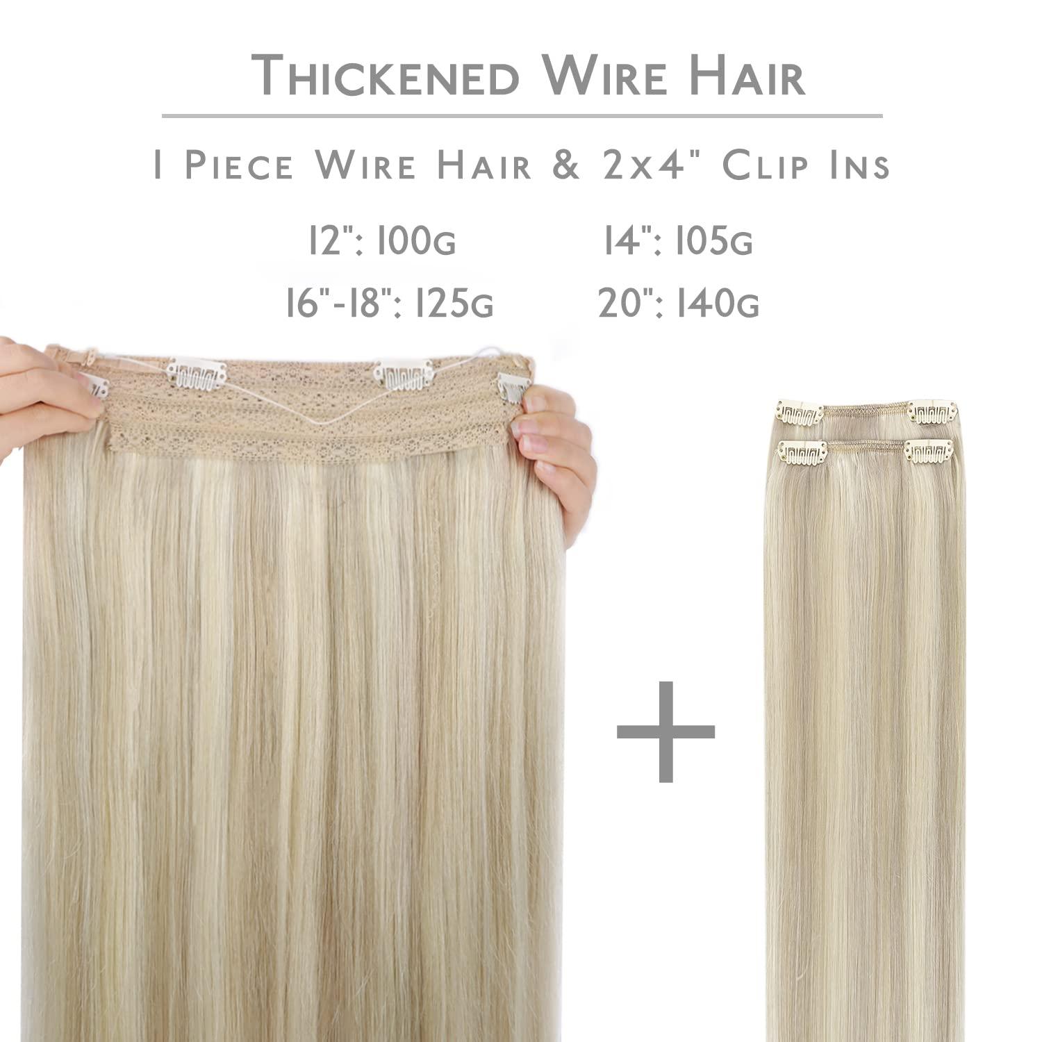 imageWENNALIFE Wire Hair Extensions Increase 50 Lifespan Real Human Hair 18 inch 95g Jet Black Remy Hair Invisible Transparent Wire Fish Line Straight Reusable Natural Extensiones De Cabello Humano17A60A Ash Blonde Highlighted Platinum Blonde