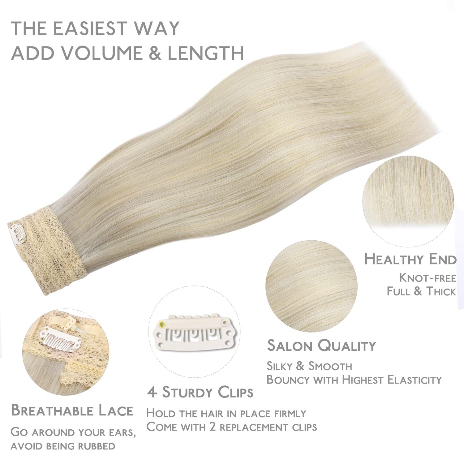 imageWENNALIFE Wire Hair Extensions Increase 50 Lifespan Real Human Hair 18 inch 95g Jet Black Remy Hair Invisible Transparent Wire Fish Line Straight Reusable Natural Extensiones De Cabello Humano17A60A Ash Blonde Highlighted Platinum Blonde