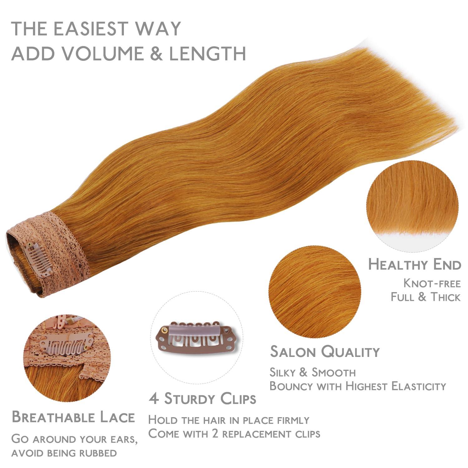 imageWENNALIFE Wire Hair Extensions Increase 50 Lifespan Real Human Hair 18 inch 95g Jet Black Remy Hair Invisible Transparent Wire Fish Line Straight Reusable Natural Extensiones De Cabello Humano30 Auburn Ginger