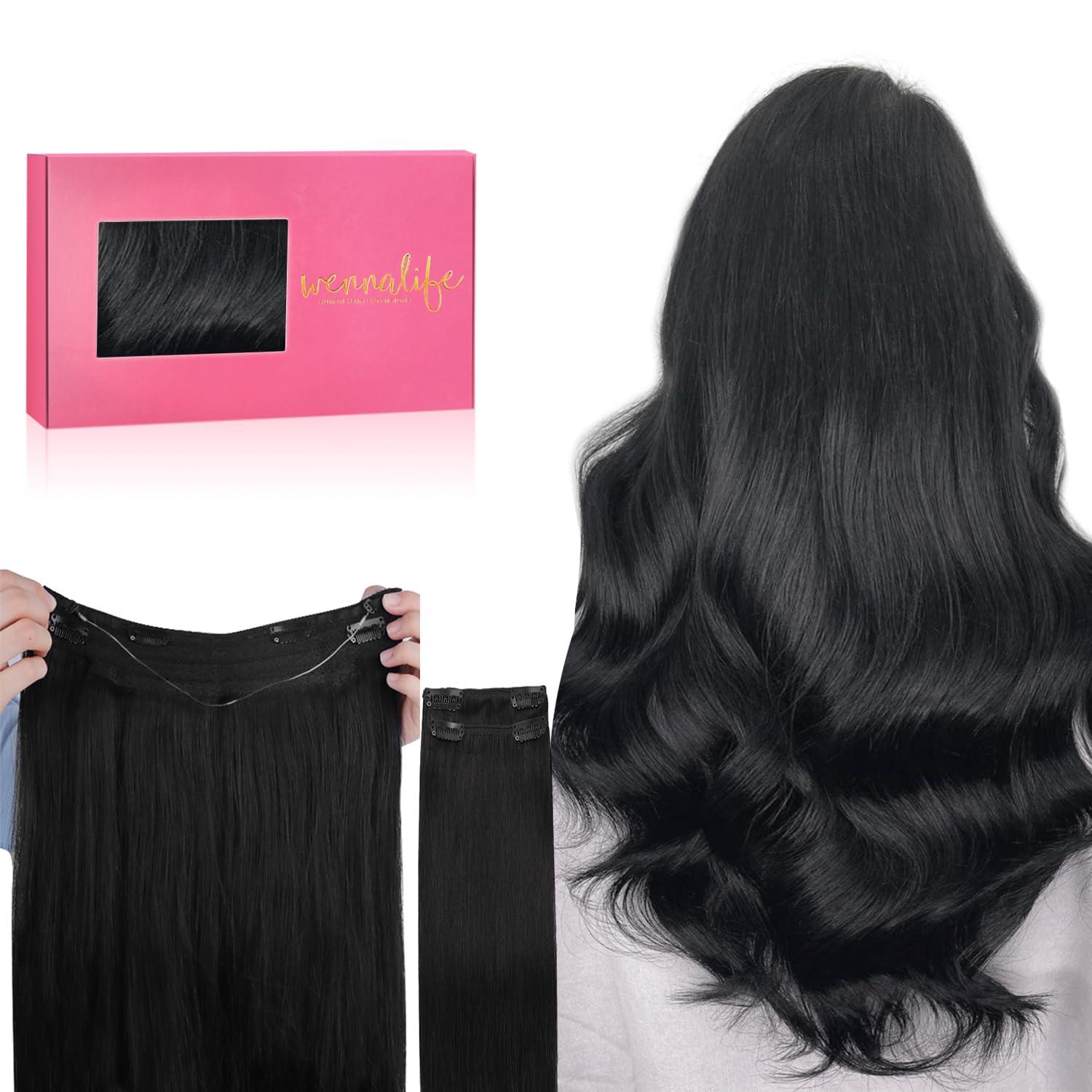 imageWENNALIFE Wire Hair Extensions Increase 50 Lifespan Real Human Hair 18 inch 95g Jet Black Remy Hair Invisible Transparent Wire Fish Line Straight Reusable Natural Extensiones De Cabello Humano1 Jet Black