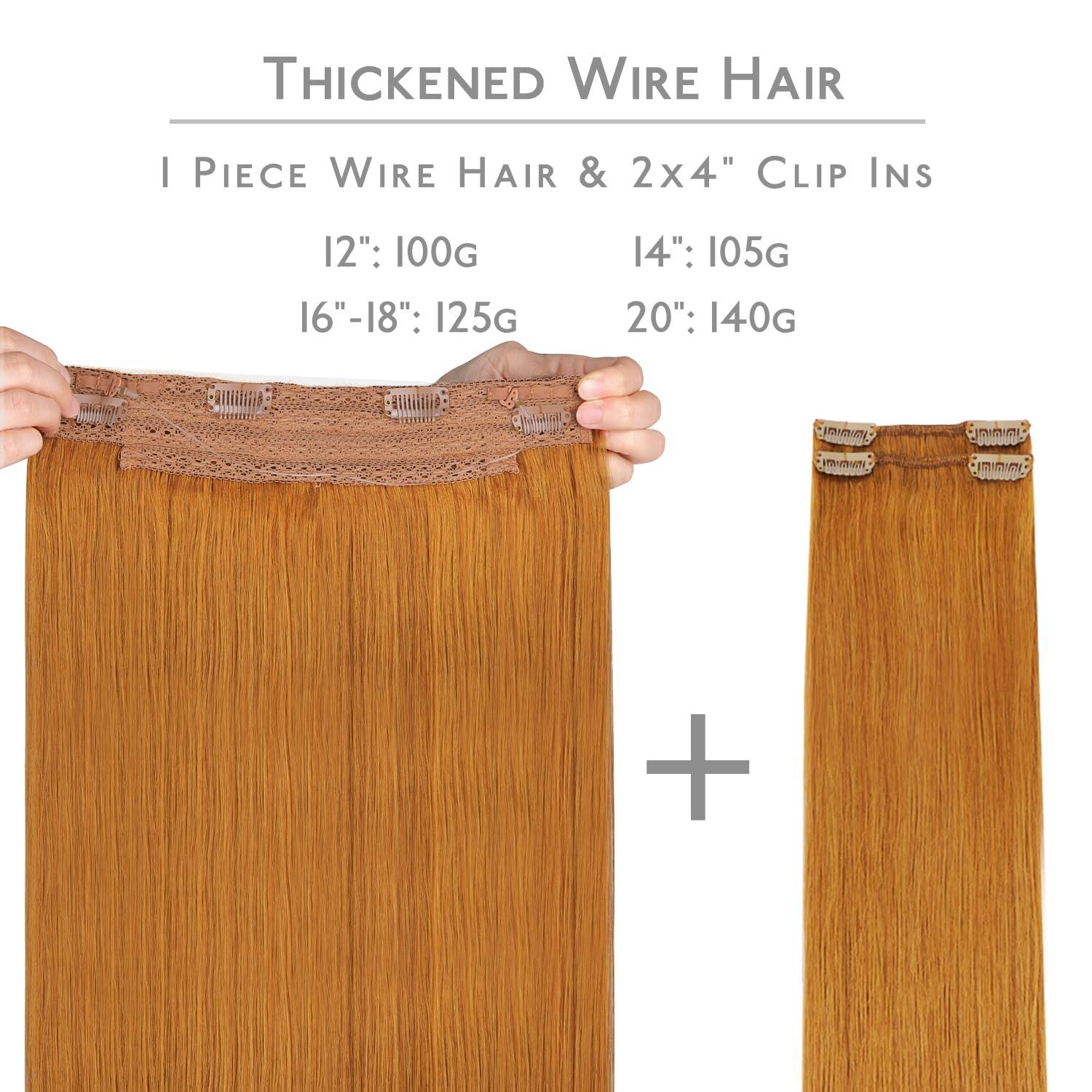 imageWENNALIFE Wire Hair Extensions Increase 50 Lifespan Real Human Hair 18 inch 95g Jet Black Remy Hair Invisible Transparent Wire Fish Line Straight Reusable Natural Extensiones De Cabello Humano30 Auburn Ginger