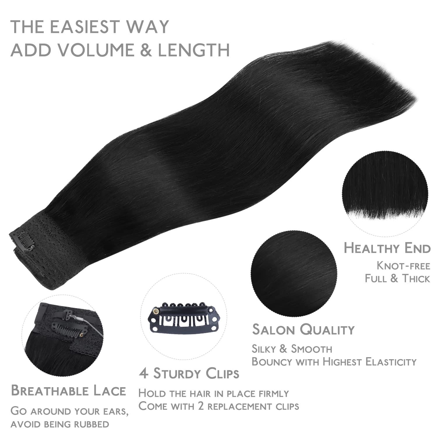 imageWENNALIFE Wire Hair Extensions Increase 50 Lifespan Real Human Hair 18 inch 95g Jet Black Remy Hair Invisible Transparent Wire Fish Line Straight Reusable Natural Extensiones De Cabello Humano1 Jet Black