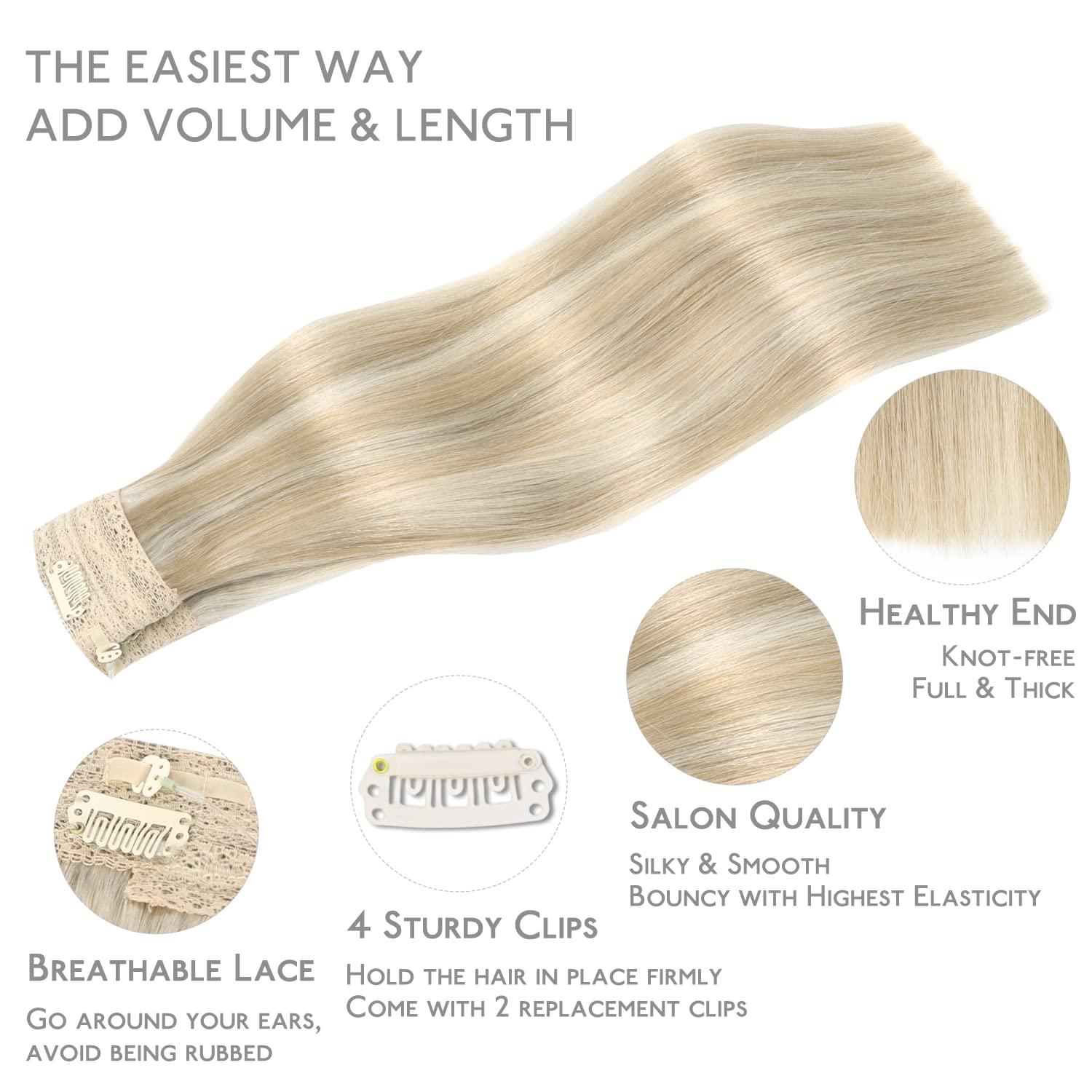 imageWENNALIFE Wire Hair Extensions Increase 50 Lifespan Real Human Hair 18 inch 95g Jet Black Remy Hair Invisible Transparent Wire Fish Line Straight Reusable Natural Extensiones De Cabello Humano18A613A Dirty Blonde Highlighted Bleach Blonde