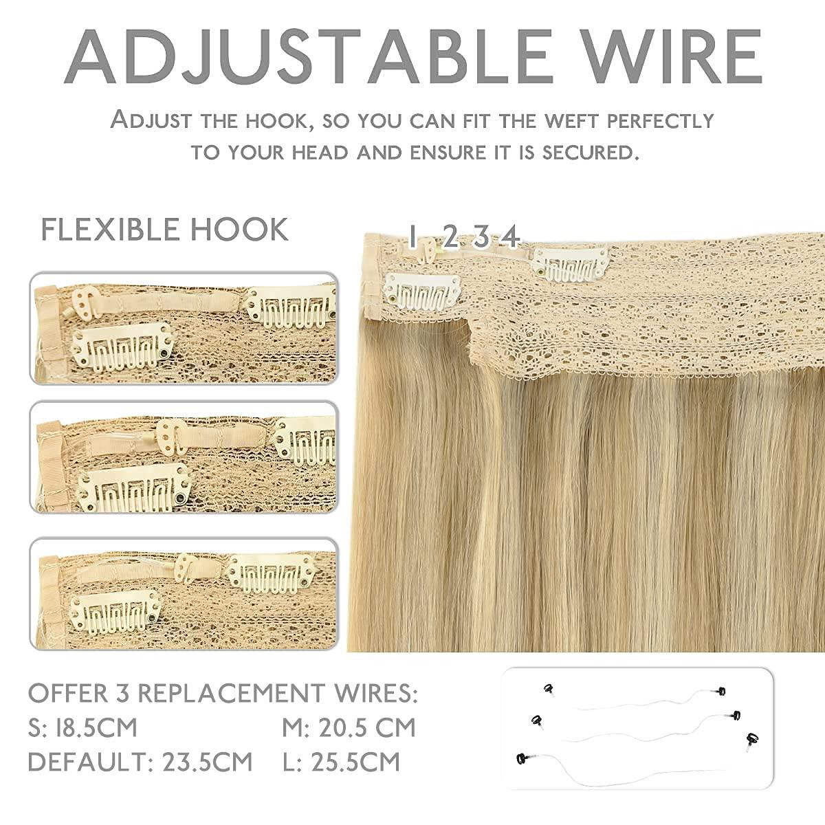 imageWENNALIFE Wire Hair Extensions Increase 50 Lifespan Real Human Hair 18 inch 95g Jet Black Remy Hair Invisible Transparent Wire Fish Line Straight Reusable Natural Extensiones De Cabello Humano1622 Light Blonde Highlighted Golden Blonde
