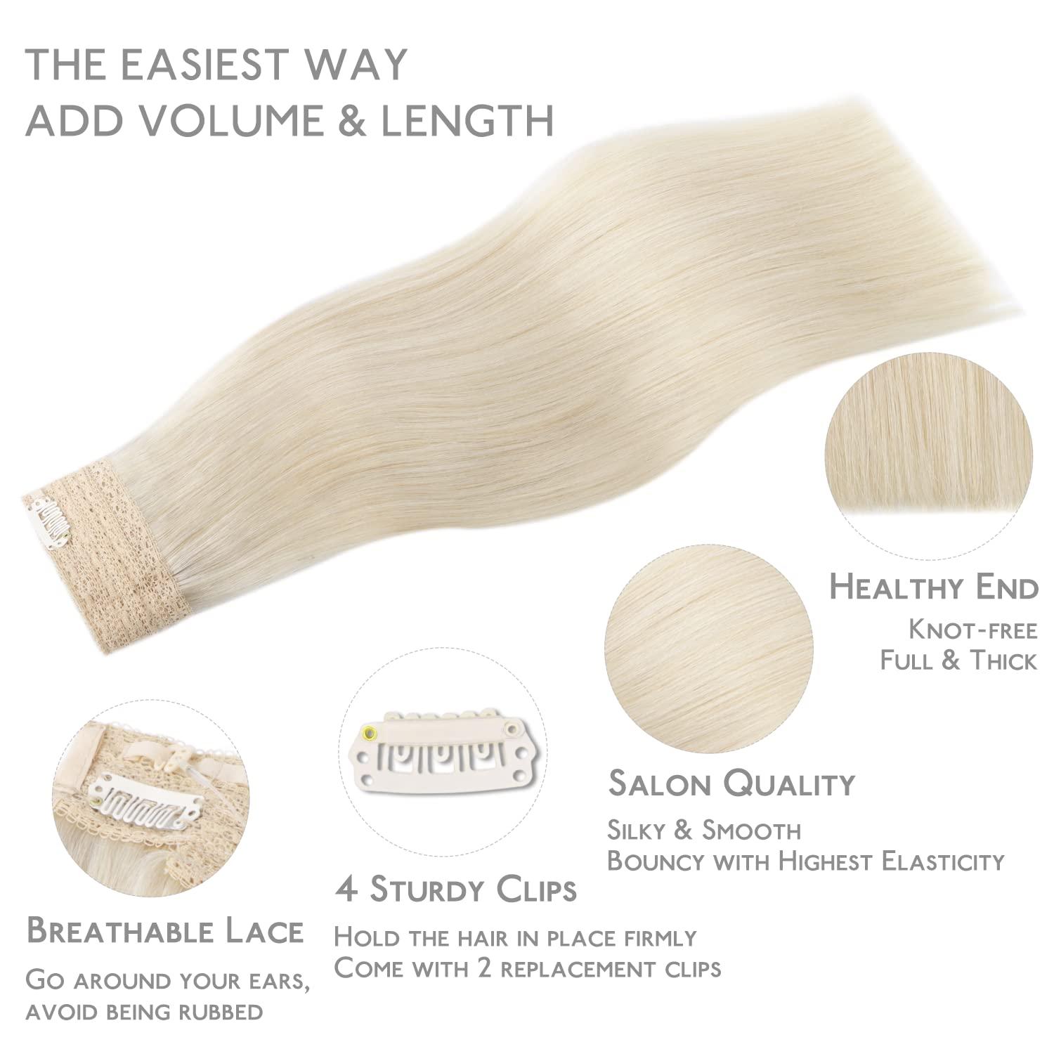 imageWENNALIFE Wire Hair Extensions Increase 50 Lifespan Real Human Hair 18 inch 95g Jet Black Remy Hair Invisible Transparent Wire Fish Line Straight Reusable Natural Extensiones De Cabello Humano60A Platinum Blonde
