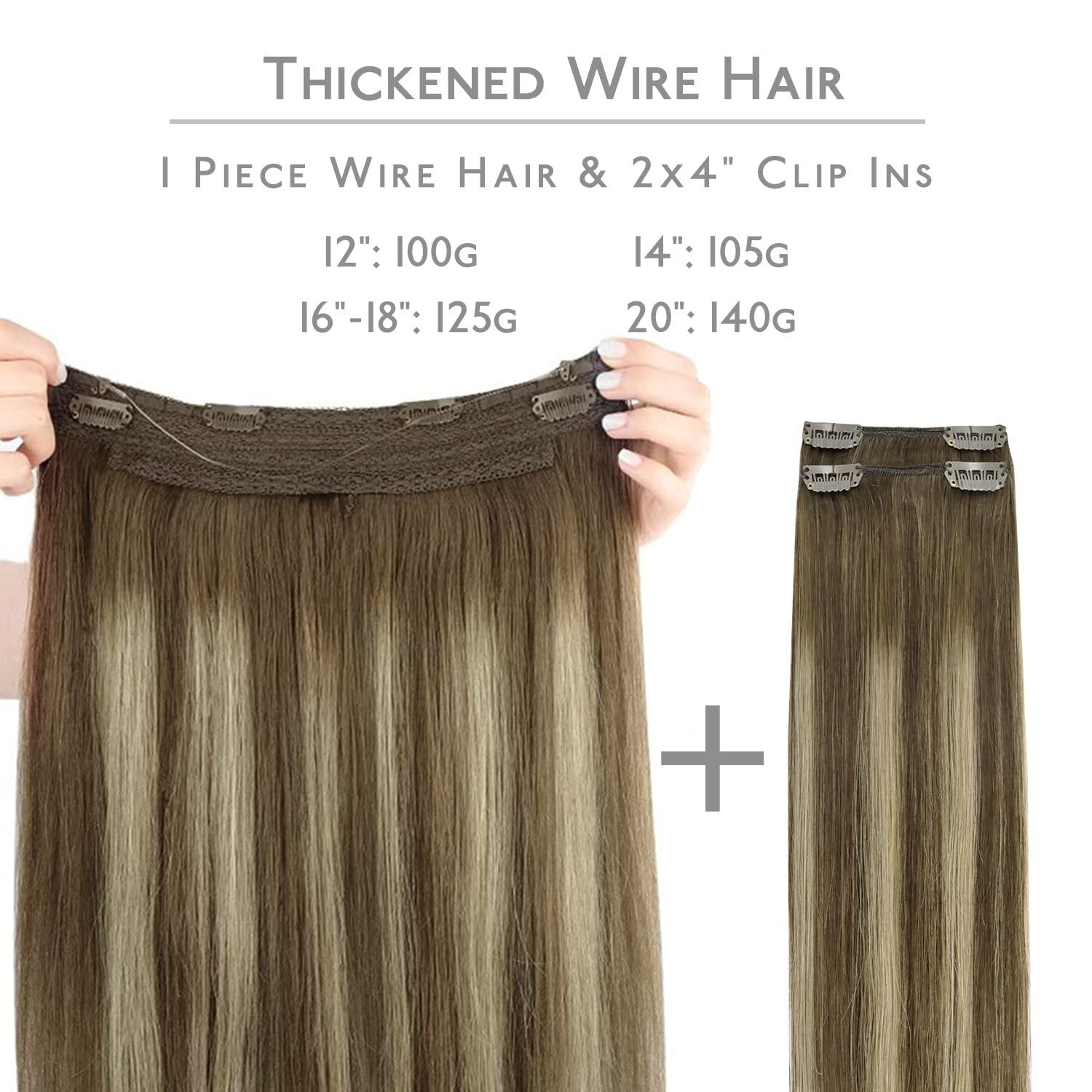 imageWENNALIFE Wire Hair Extensions Increase 50 Lifespan Real Human Hair 18 inch 95g Jet Black Remy Hair Invisible Transparent Wire Fish Line Straight Reusable Natural Extensiones De Cabello Humano4264 Balayage Chocolate Brown to Honey Blonde