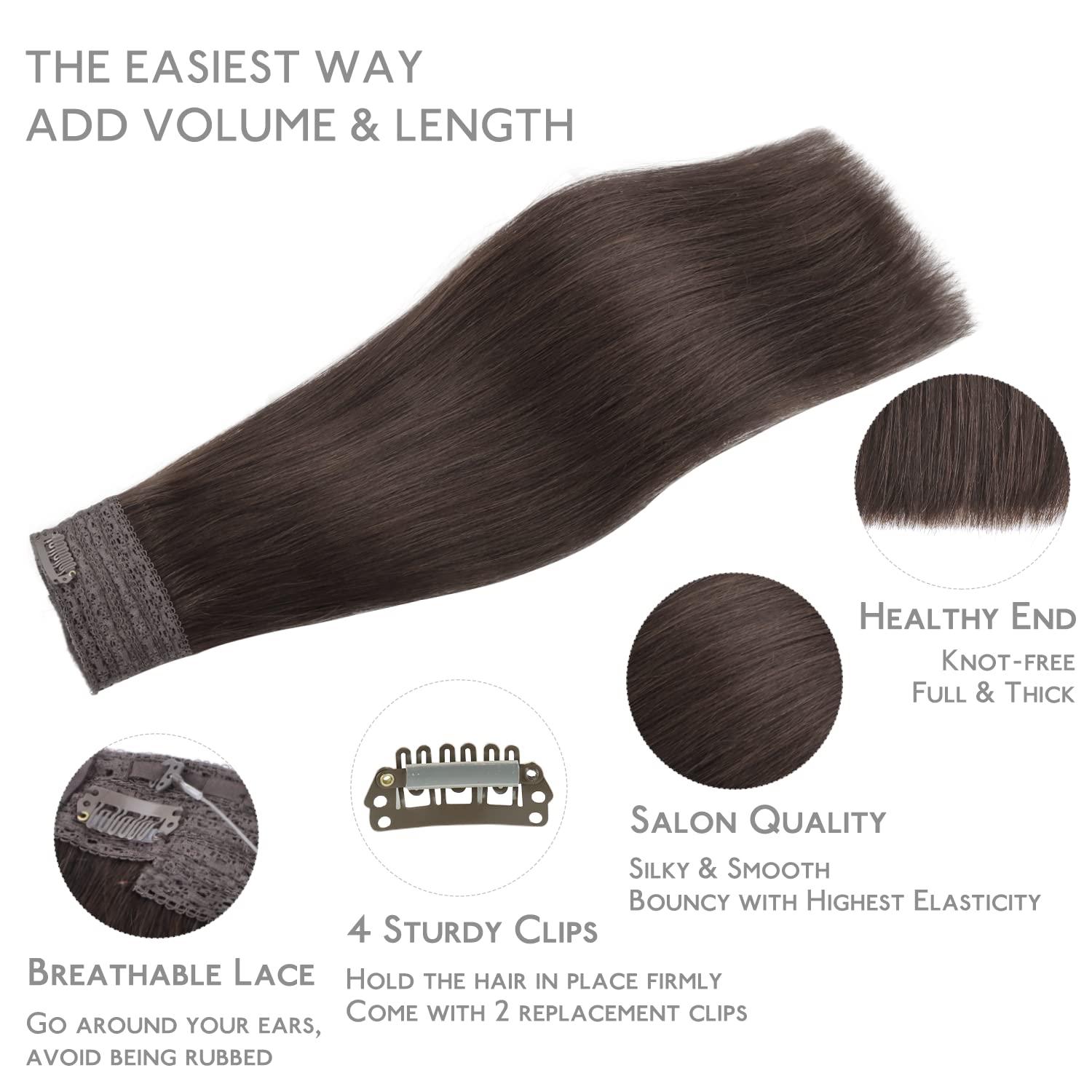 imageWENNALIFE Wire Hair Extensions Increase 50 Lifespan Real Human Hair 18 inch 95g Light Dark Brown Remy Wire Hair Extensions Invisible Transparent Fish Line Straight Real2A Light Dark Brown