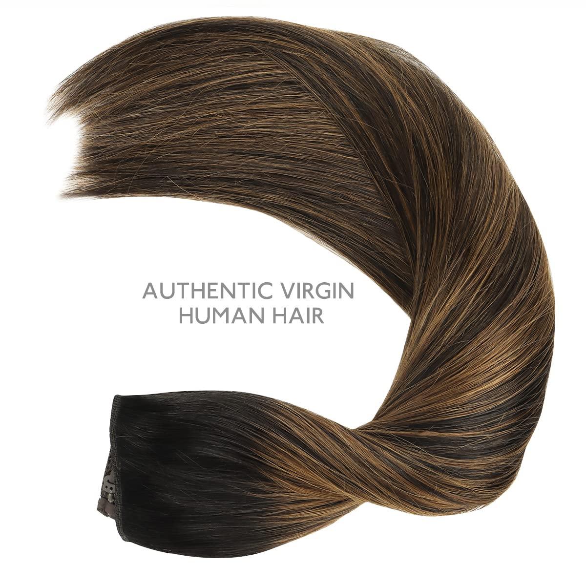 imageWENNALIFE Wire Hair Extensions Increase 50 Lifespan Real Human Hair 18 inch 95g Light Dark Brown Remy Wire Hair Extensions Invisible Transparent Fish Line Straight Real1B61B Balayage Natural Black to Chestnut Brown