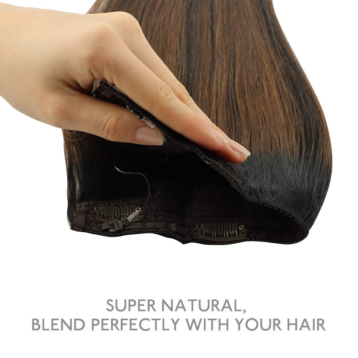 imageWENNALIFE Wire Hair Extensions Increase 50 Lifespan Real Human Hair 18 inch 95g Light Dark Brown Remy Wire Hair Extensions Invisible Transparent Fish Line Straight Real1B61B Balayage Natural Black to Chestnut Brown