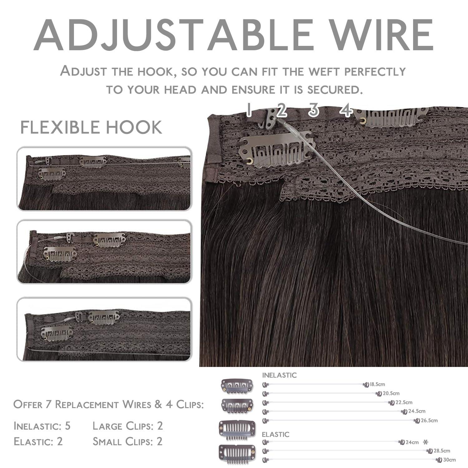 imageWENNALIFE Wire Hair Extensions Increase 50 Lifespan Real Human Hair 18 inch 95g Light Dark Brown Remy Wire Hair Extensions Invisible Transparent Fish Line Straight Real1B61B Balayage Natural Black to Chestnut Brown