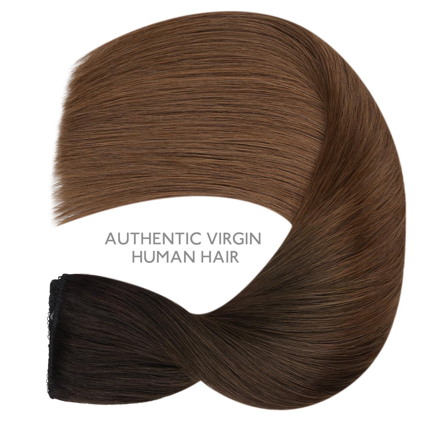 imageWENNALIFE Wire Hair Extensions Increase 50 Lifespan Real Human Hair 18 inch 95g Light Dark Brown Remy Wire Hair Extensions Invisible Transparent Fish Line Straight Real124 Ombre Dark Brown to Light Chestnut Brown