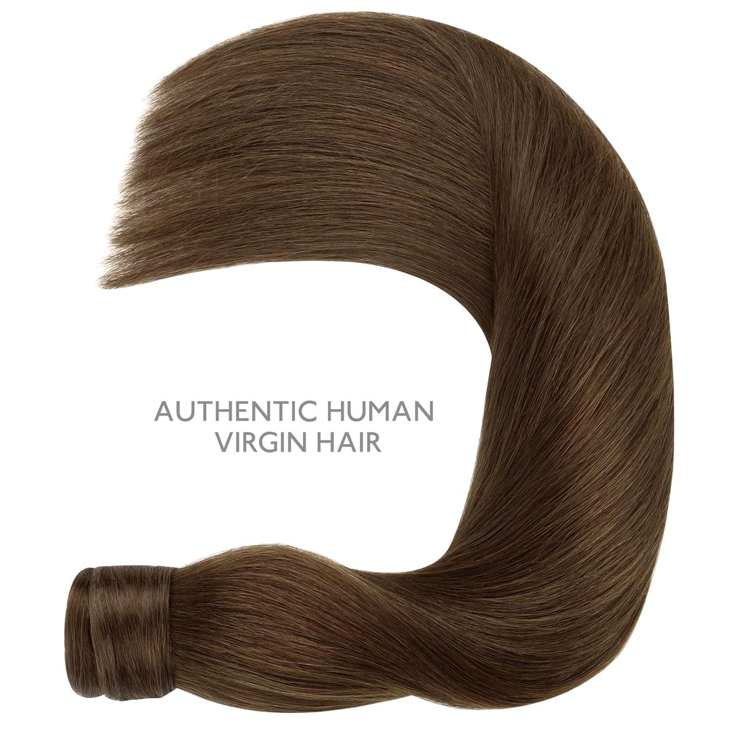 imageWENNALIFE Wire Hair Extensions Increase 50 Lifespan Real Human Hair 18 inch 95g Light Dark Brown Remy Wire Hair Extensions Invisible Transparent Fish Line Straight RealPony4 Chocolate Brown
