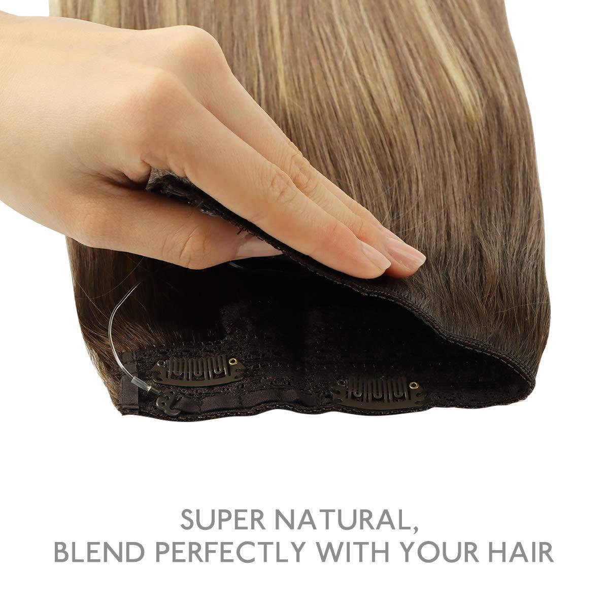 imageWENNALIFE Wire Hair Extensions Increase 50 Lifespan Real Human Hair 18 inch 95g Light Dark Brown Remy Wire Hair Extensions Invisible Transparent Fish Line Straight Real38613 Ombre Walnut Brown to Ash Brown and Bleach Blonde