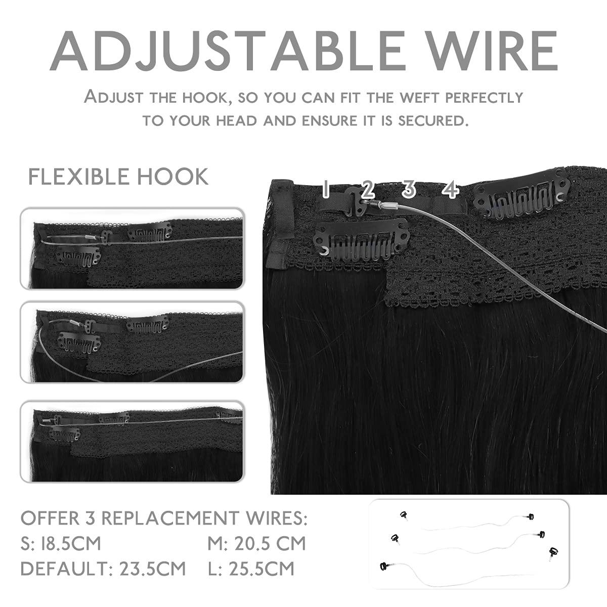 imageWENNALIFE Wire Hair Extensions Increase 50 Lifespan Real Human Hair 18 inch 95g Light Dark Brown Remy Wire Hair Extensions Invisible Transparent Fish Line Straight Real1 Jet Black