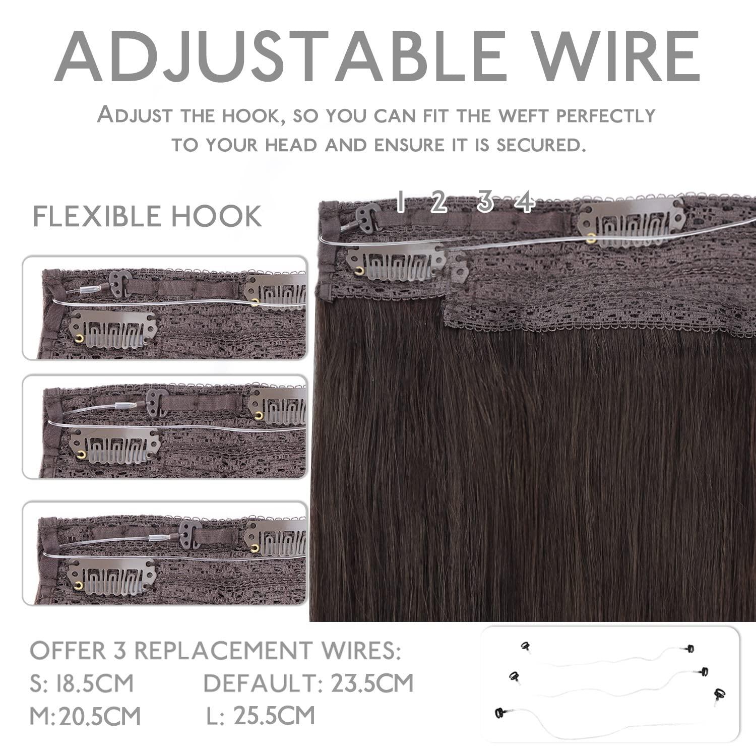 imageWENNALIFE Wire Hair Extensions Increase 50 Lifespan Real Human Hair 18 inch 95g Light Dark Brown Remy Wire Hair Extensions Invisible Transparent Fish Line Straight Real2A Light Dark Brown