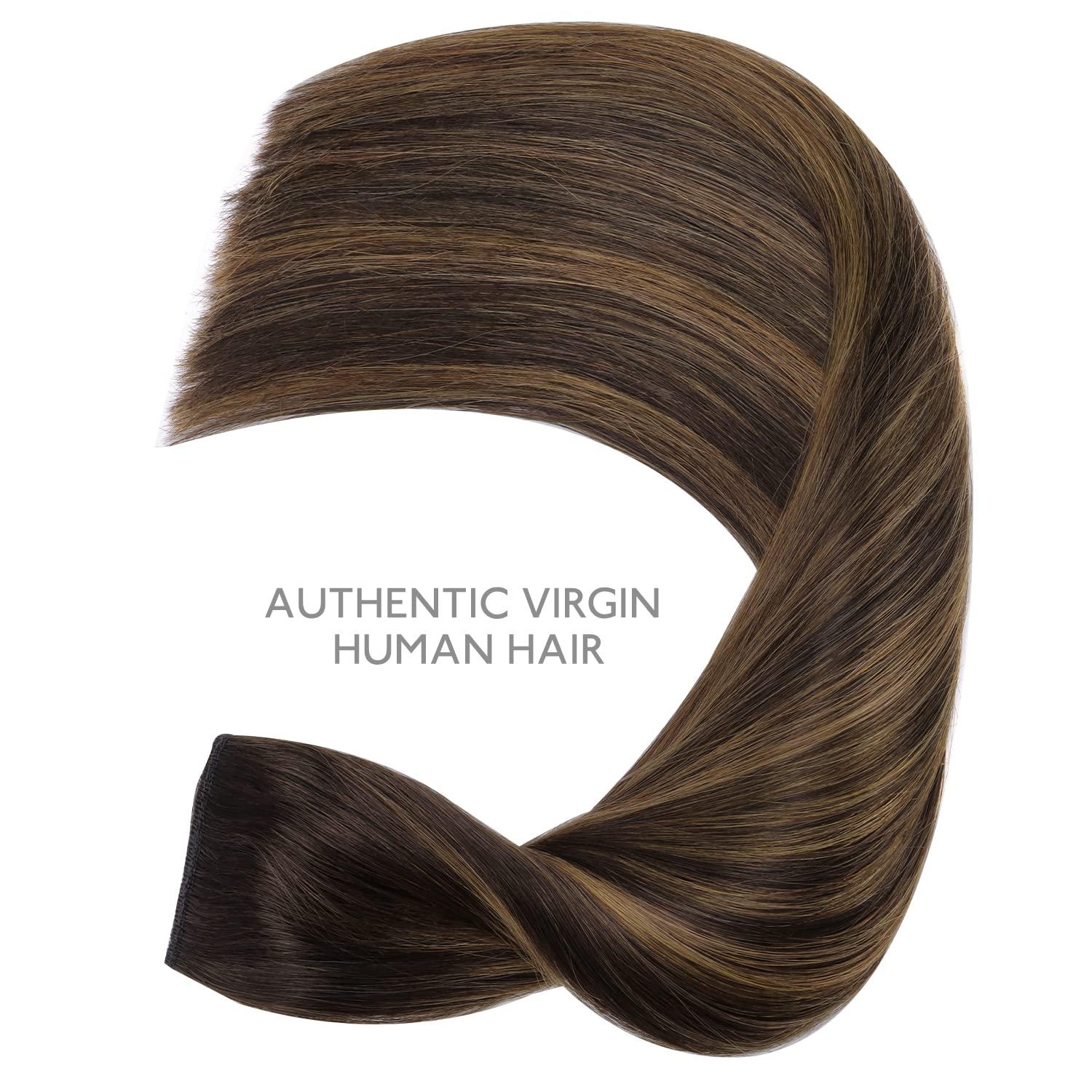 imageWENNALIFE Wire Hair Extensions Increase 50 Lifespan Real Human Hair 18 inch 95g Light Dark Brown Remy Wire Hair Extensions Invisible Transparent Fish Line Straight Real262 Balayage Dark Brown Mixed Chestnut Brown