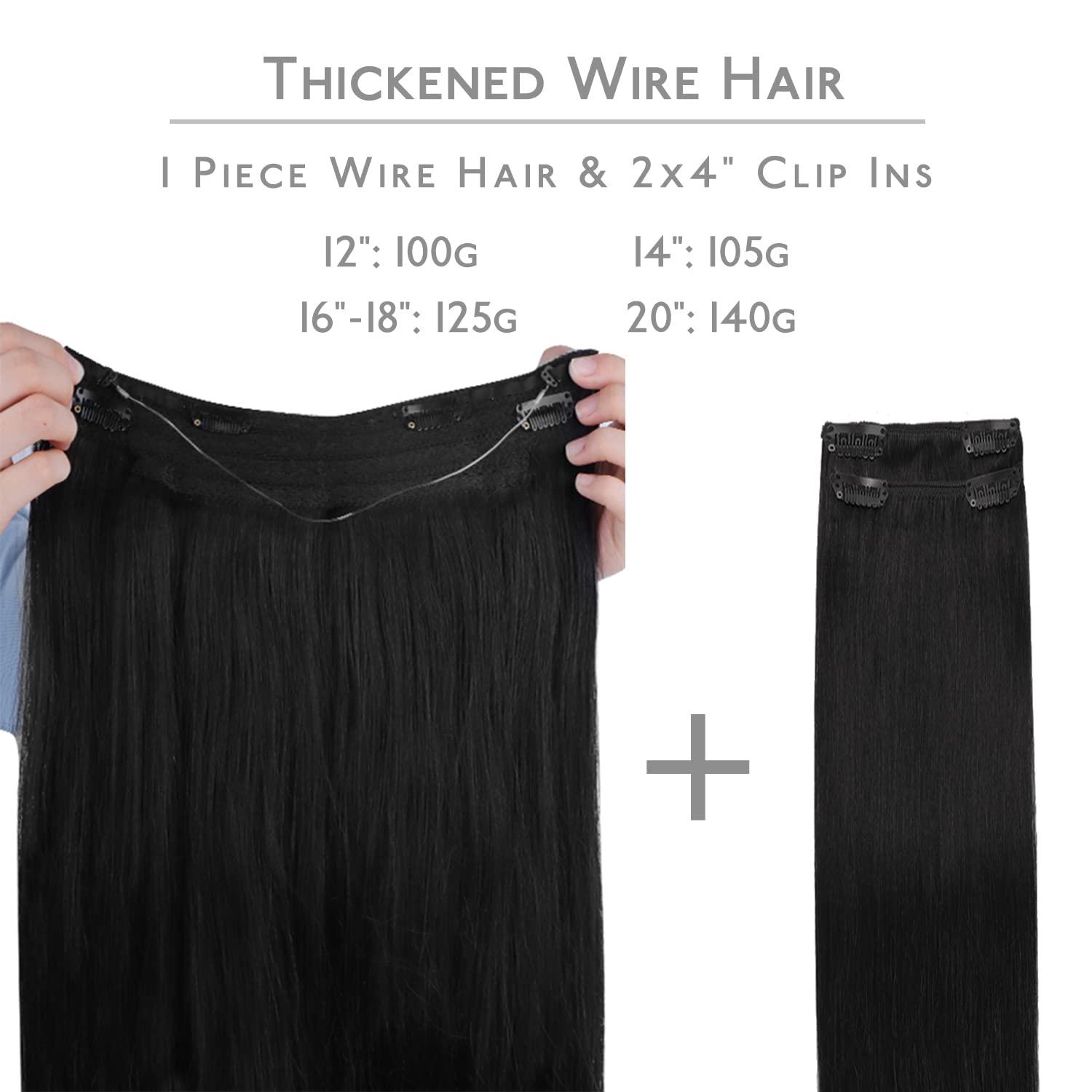 imageWENNALIFE Wire Hair Extensions Increase 50 Lifespan Real Human Hair 18 inch 95g Light Dark Brown Remy Wire Hair Extensions Invisible Transparent Fish Line Straight Real1 Jet Black