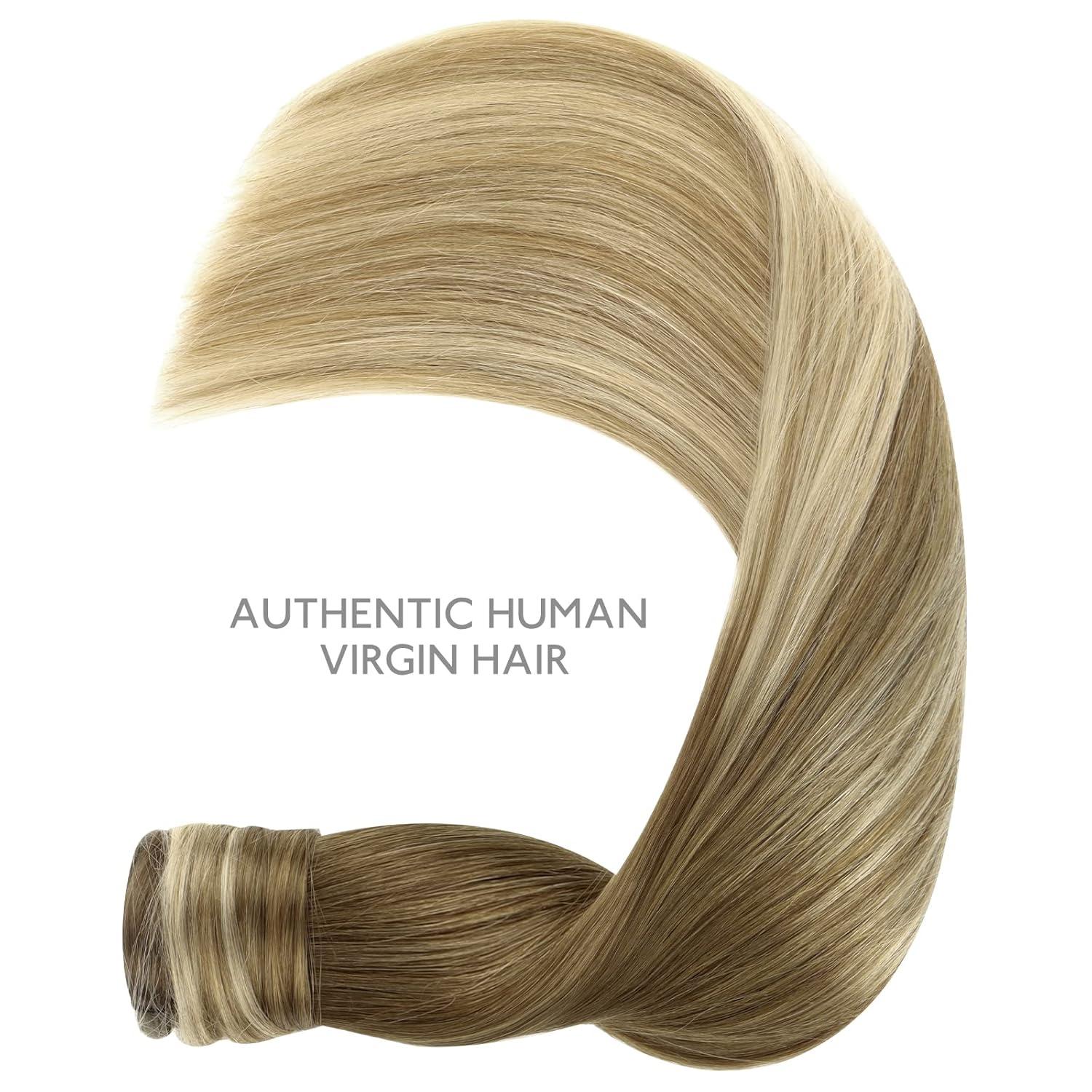 imageWENNALIFE Wire Hair Extensions Increase 50 Lifespan Real Human Hair 18 inch 95g Light Dark Brown Remy Wire Hair Extensions Invisible Transparent Fish Line Straight RealPony38613 Walnut Brown to Ash Brown and Bleach Blonde