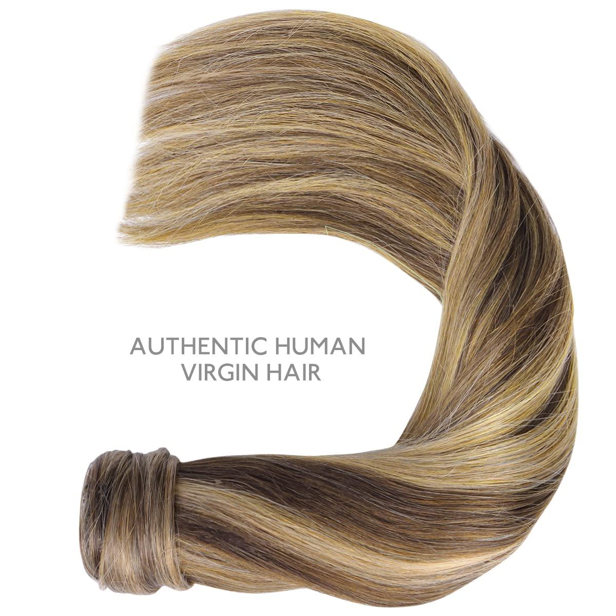 imageWENNALIFE Wire Hair Extensions Increase 50 Lifespan Real Human Hair 18 inch 95g Light Dark Brown Remy Wire Hair Extensions Invisible Transparent Fish Line Straight RealPony427 Balayage Chocolate Brown to Caramel Blonde