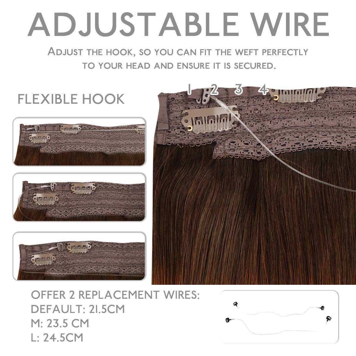 imageWENNALIFE Wire Hair Extensions Increase 50 Lifespan Real Human Hair 18 inch 95g Light Dark Brown Remy Wire Hair Extensions Invisible Transparent Fish Line Straight Real4 Chocolate Brown
