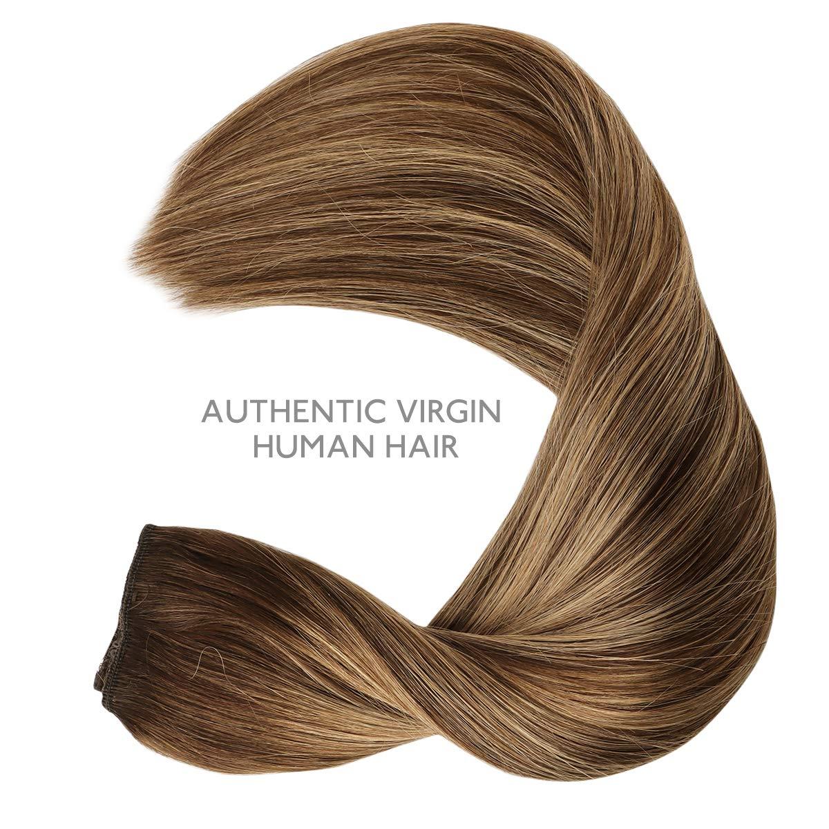 imageWENNALIFE Wire Hair Extensions Increase 50 Lifespan Real Human Hair 18 inch 95g Natural Black Chestnut Brown Remy Hair Extensions Invisible Transparent Wire Real4274 Balayage Chocolate Brown to Caramel Blonde