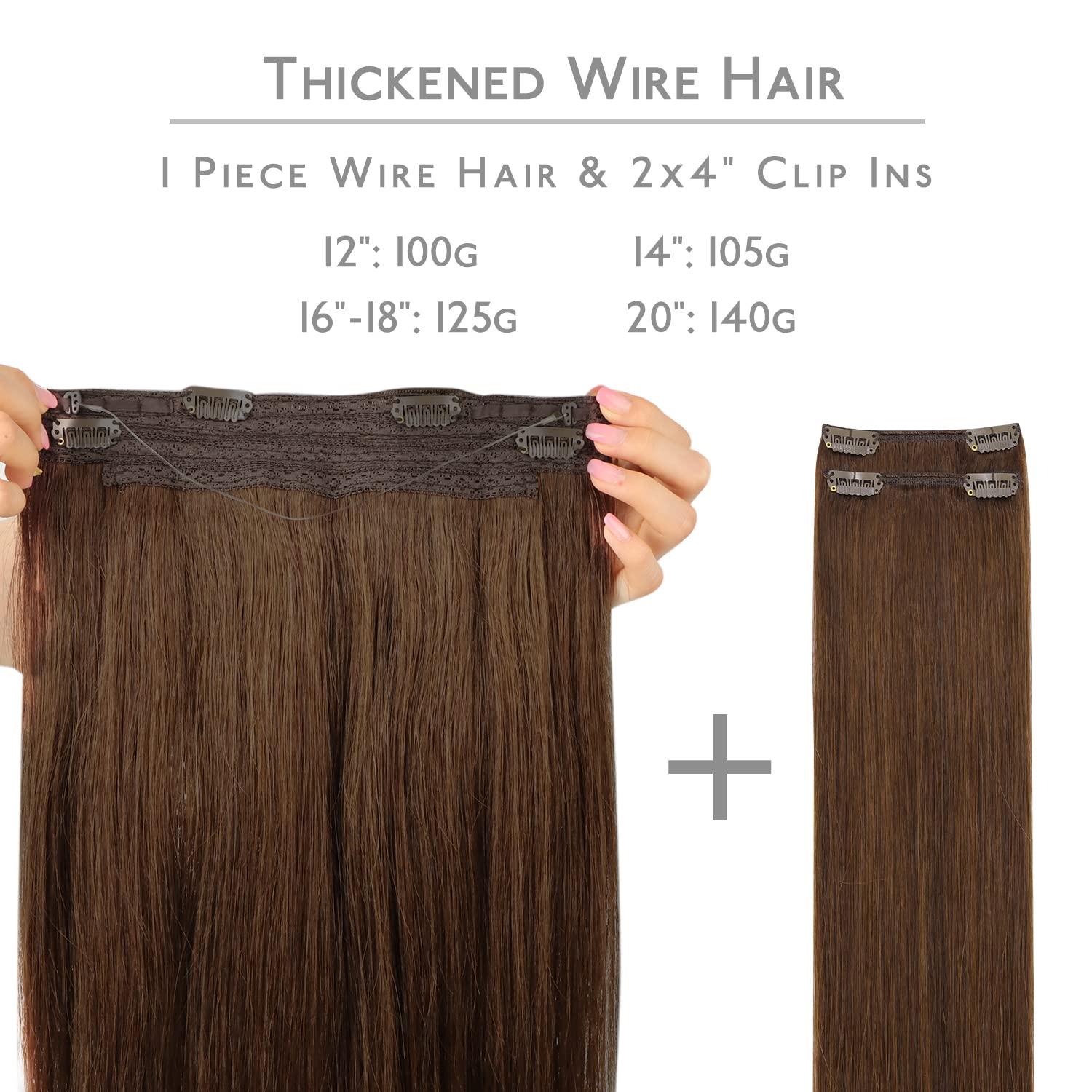 imageWENNALIFE Wire Hair Extensions Increase 50 Lifespan Real Human Hair 18 inch 95g Natural Black Chestnut Brown Remy Hair Extensions Invisible Transparent Wire Real4 Chocolate Brown